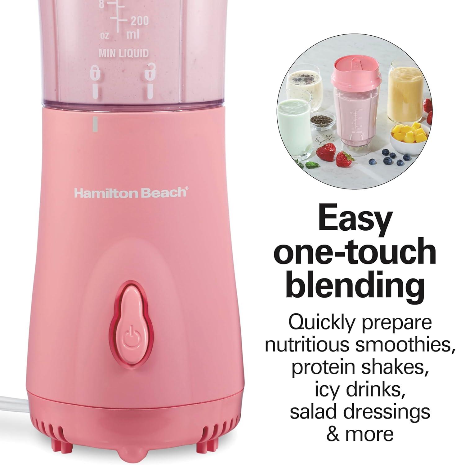 imageHamilton Beach Portable for Shakes and Smoothies 14 Oz BPA Free Travel Cup amp Lid Durable Stainless Steel Blades Personal Smoothie Black 51101AGCoral