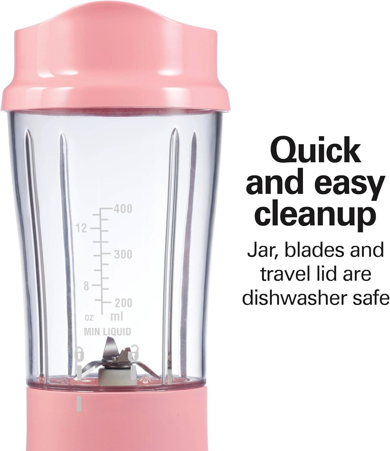 imageHamilton Beach Portable for Shakes and Smoothies 14 Oz BPA Free Travel Cup amp Lid Durable Stainless Steel Blades Personal Smoothie Black 51101AGCoral