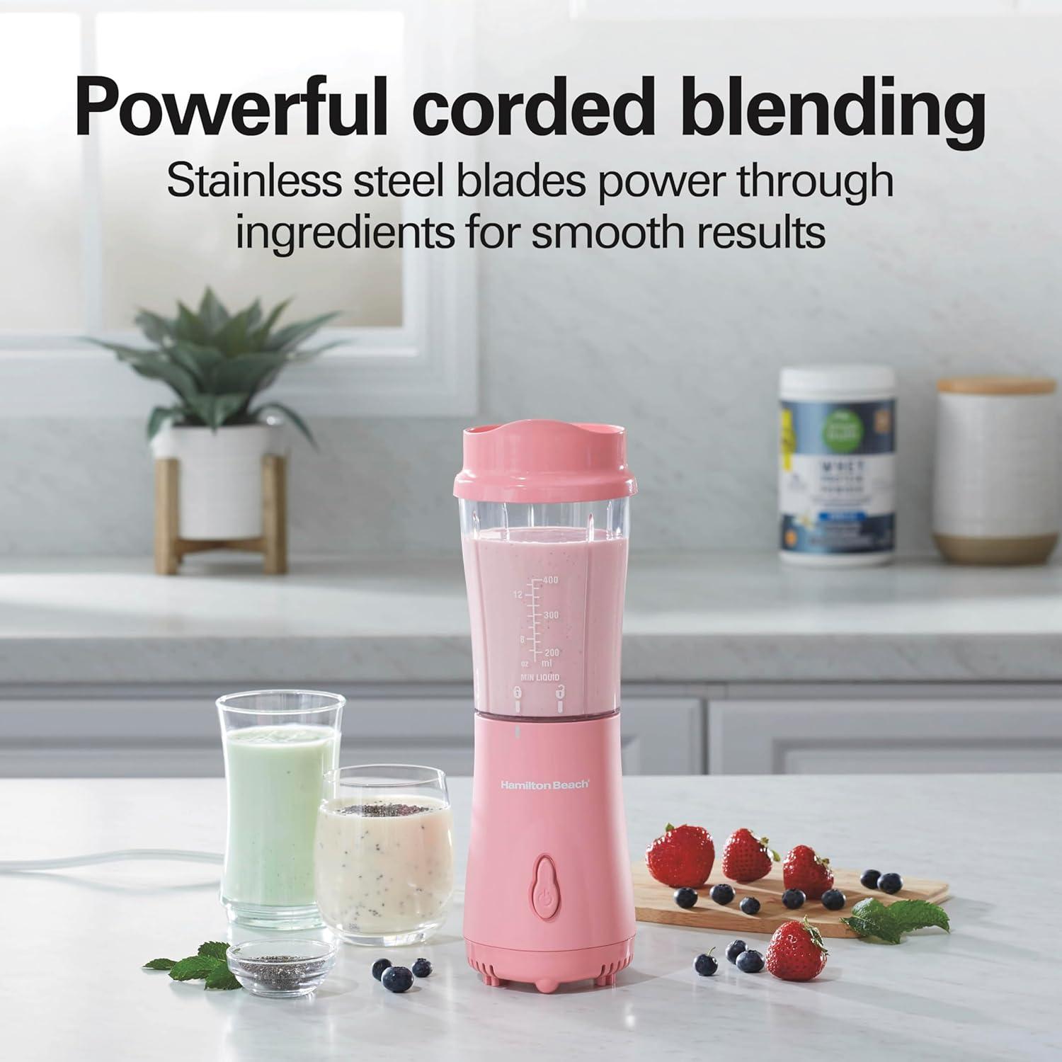 imageHamilton Beach Portable for Shakes and Smoothies 14 Oz BPA Free Travel Cup amp Lid Durable Stainless Steel Blades Personal Smoothie Black 51101AGCoral