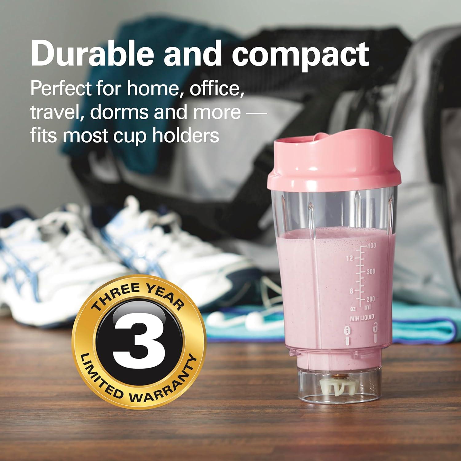imageHamilton Beach Portable for Shakes and Smoothies 14 Oz BPA Free Travel Cup amp Lid Durable Stainless Steel Blades Personal Smoothie Black 51101AGCoral