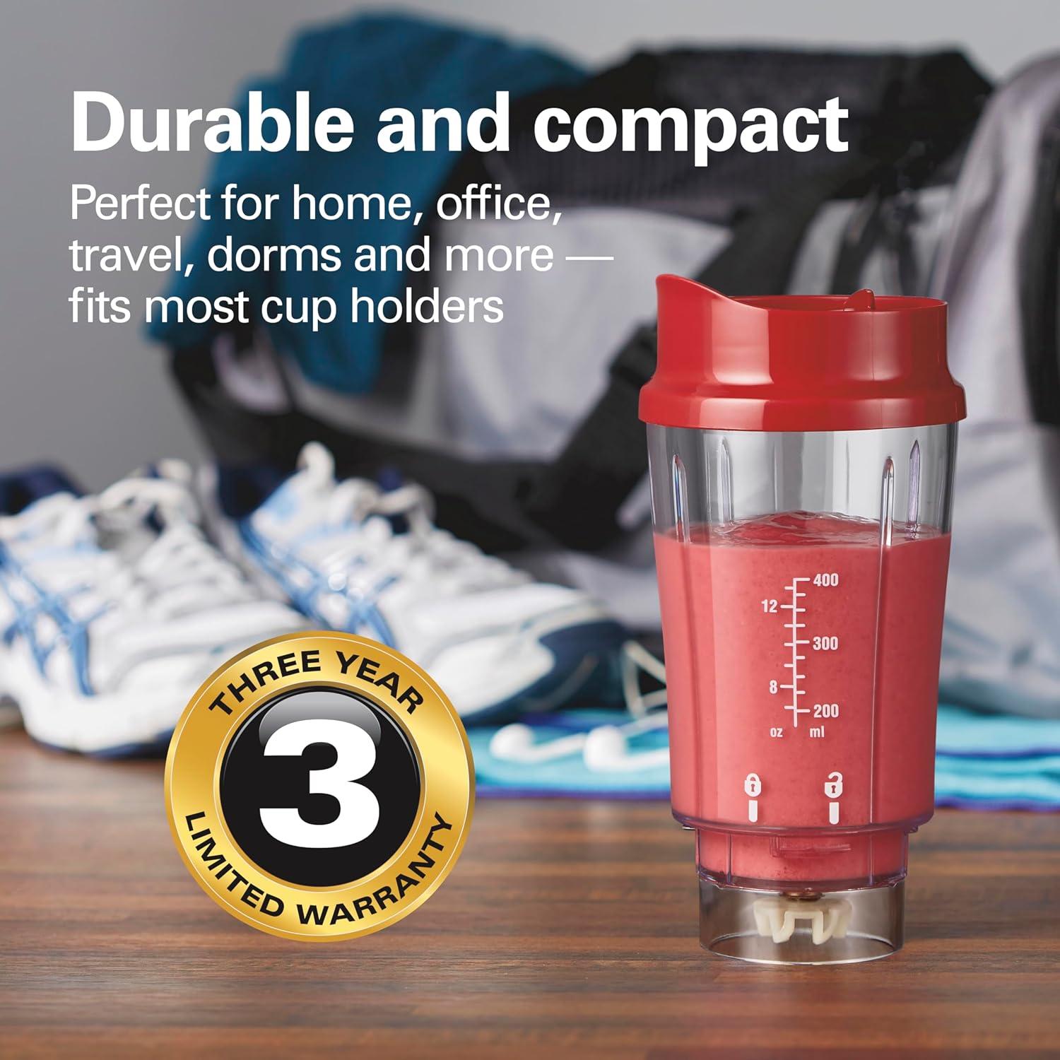 imageHamilton Beach Portable for Shakes and Smoothies 14 Oz BPA Free Travel Cup amp Lid Durable Stainless Steel Blades Personal Smoothie Black 51101AGRed
