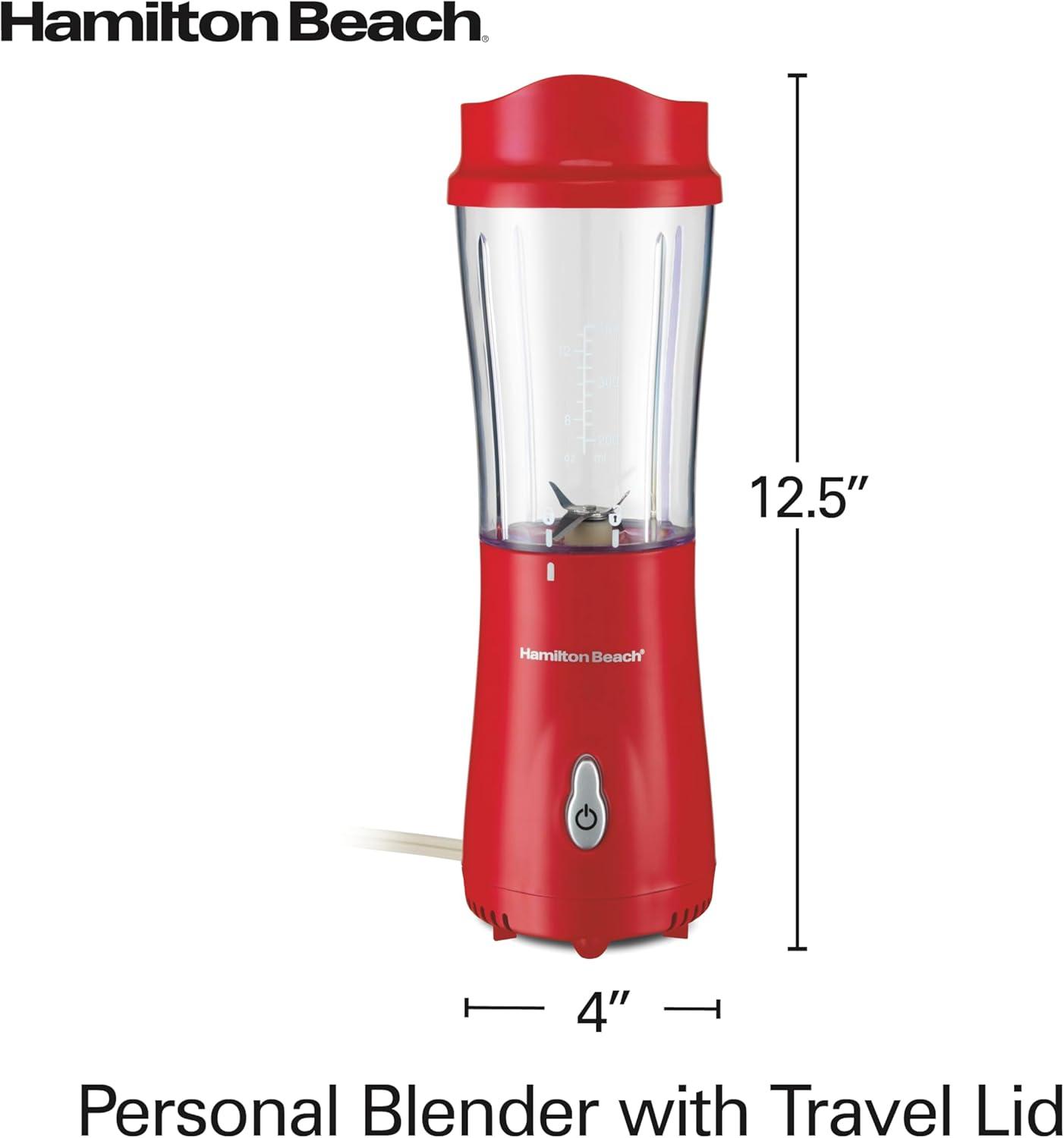 imageHamilton Beach Portable for Shakes and Smoothies 14 Oz BPA Free Travel Cup amp Lid Durable Stainless Steel Blades Personal Smoothie Black 51101AGRed