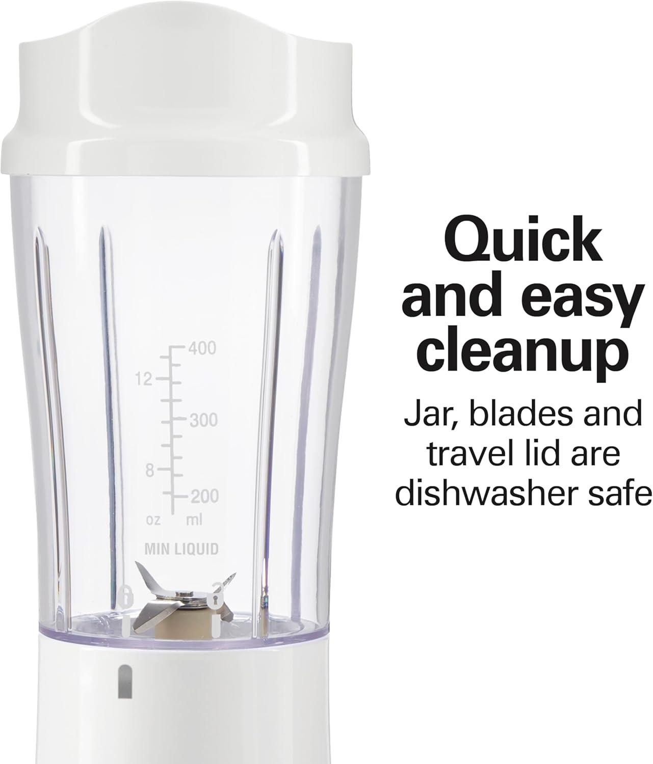 imageHamilton Beach Portable for Shakes and Smoothies 14 Oz BPA Free Travel Cup amp Lid Durable Stainless Steel Blades Personal Smoothie Black 51101AGWhite