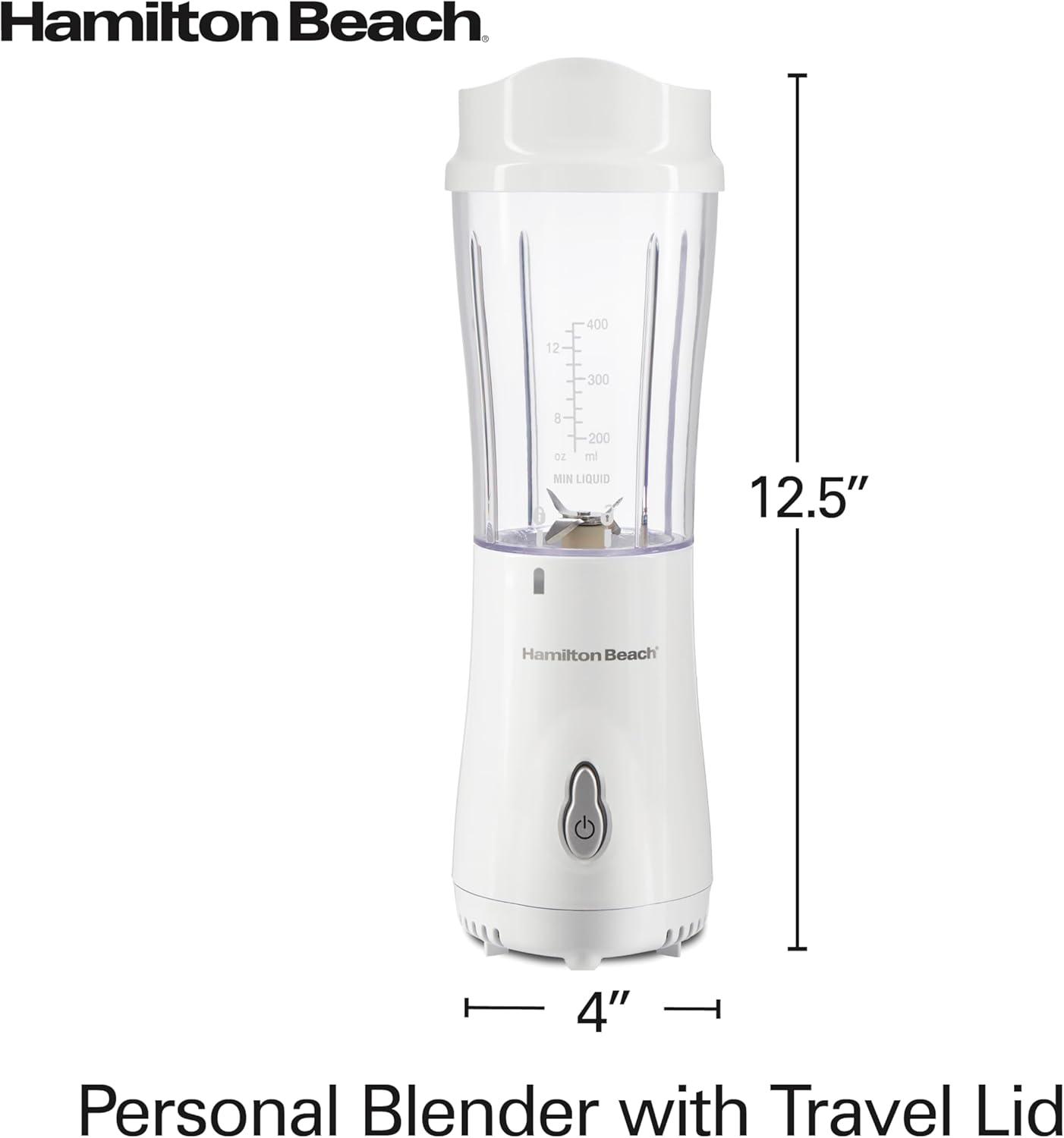 imageHamilton Beach Portable for Shakes and Smoothies 14 Oz BPA Free Travel Cup amp Lid Durable Stainless Steel Blades Personal Smoothie Black 51101AGWhite