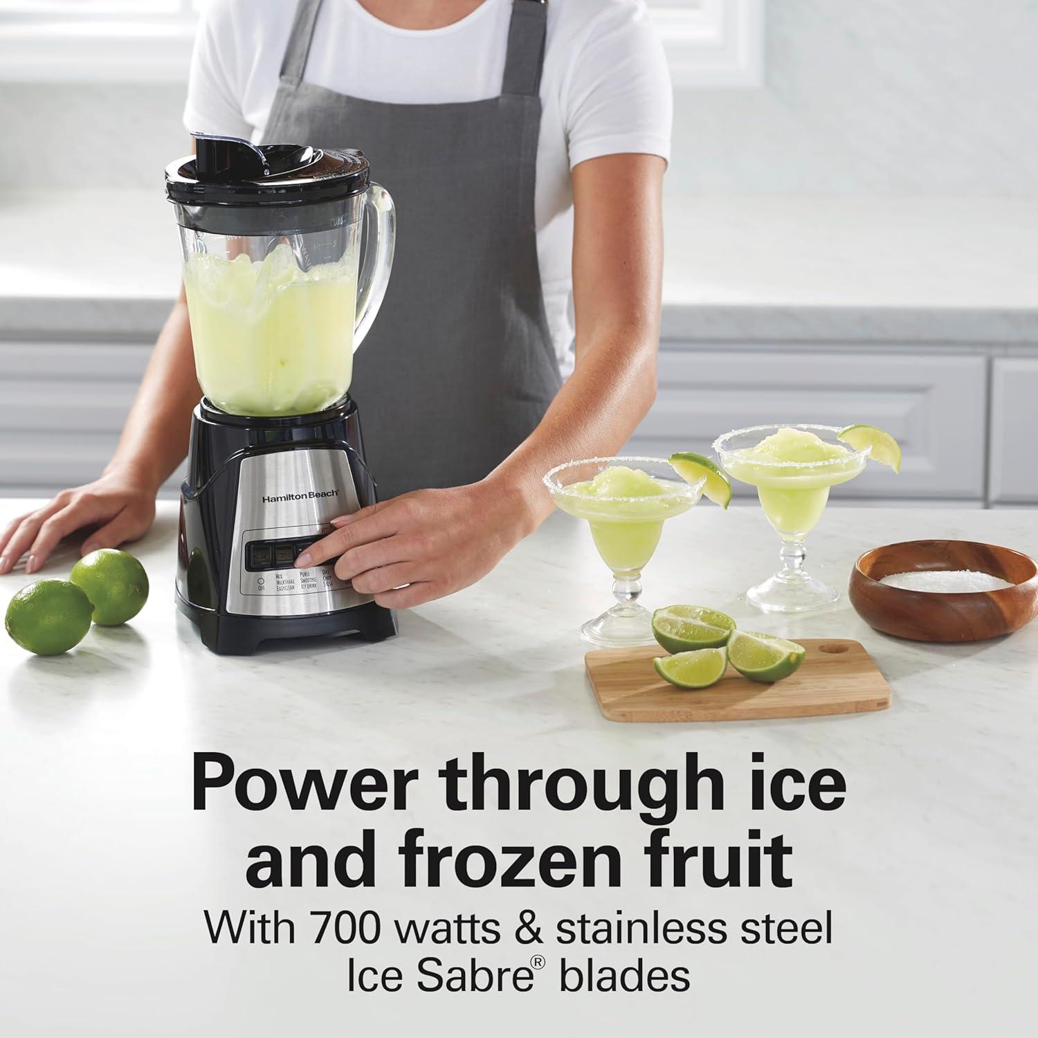 imageHamilton Beach Power Elite Blender for Smoothies with 3Cup Vegetable Chopper Mini Food Processor 40oz Glass Jar 12 Functions for Puree Ice Crush Black and Stainless Steel 58149Black