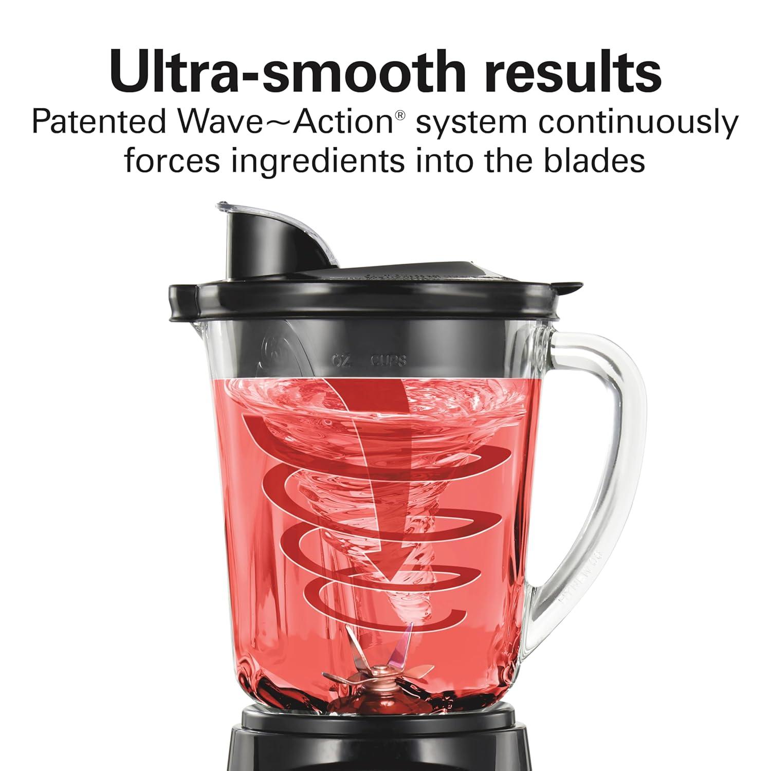 imageHamilton Beach Power Elite Blender for Smoothies with 3Cup Vegetable Chopper Mini Food Processor 40oz Glass Jar 12 Functions for Puree Ice Crush Black and Stainless Steel 58149Black