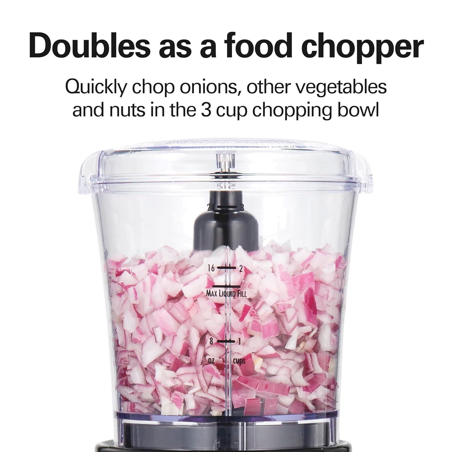 imageHamilton Beach Power Elite Blender for Smoothies with 3Cup Vegetable Chopper Mini Food Processor 40oz Glass Jar 12 Functions for Puree Ice Crush Black and Stainless Steel 58149 3 Cup Vegetable Chopper Black