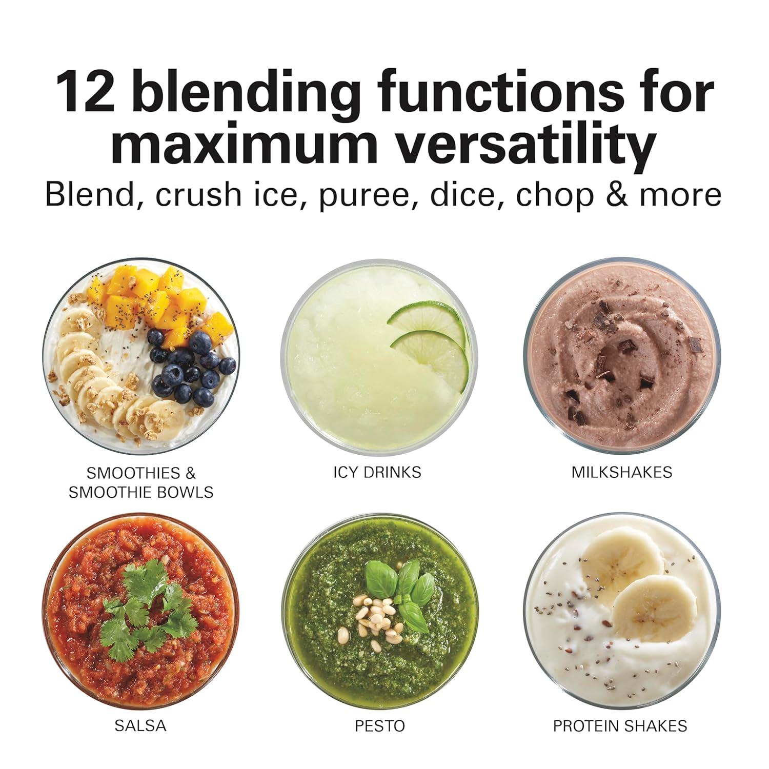 imageHamilton Beach Power Elite Blender for Smoothies with 3Cup Vegetable Chopper Mini Food Processor 40oz Glass Jar 12 Functions for Puree Ice Crush Black and Stainless Steel 58149Black