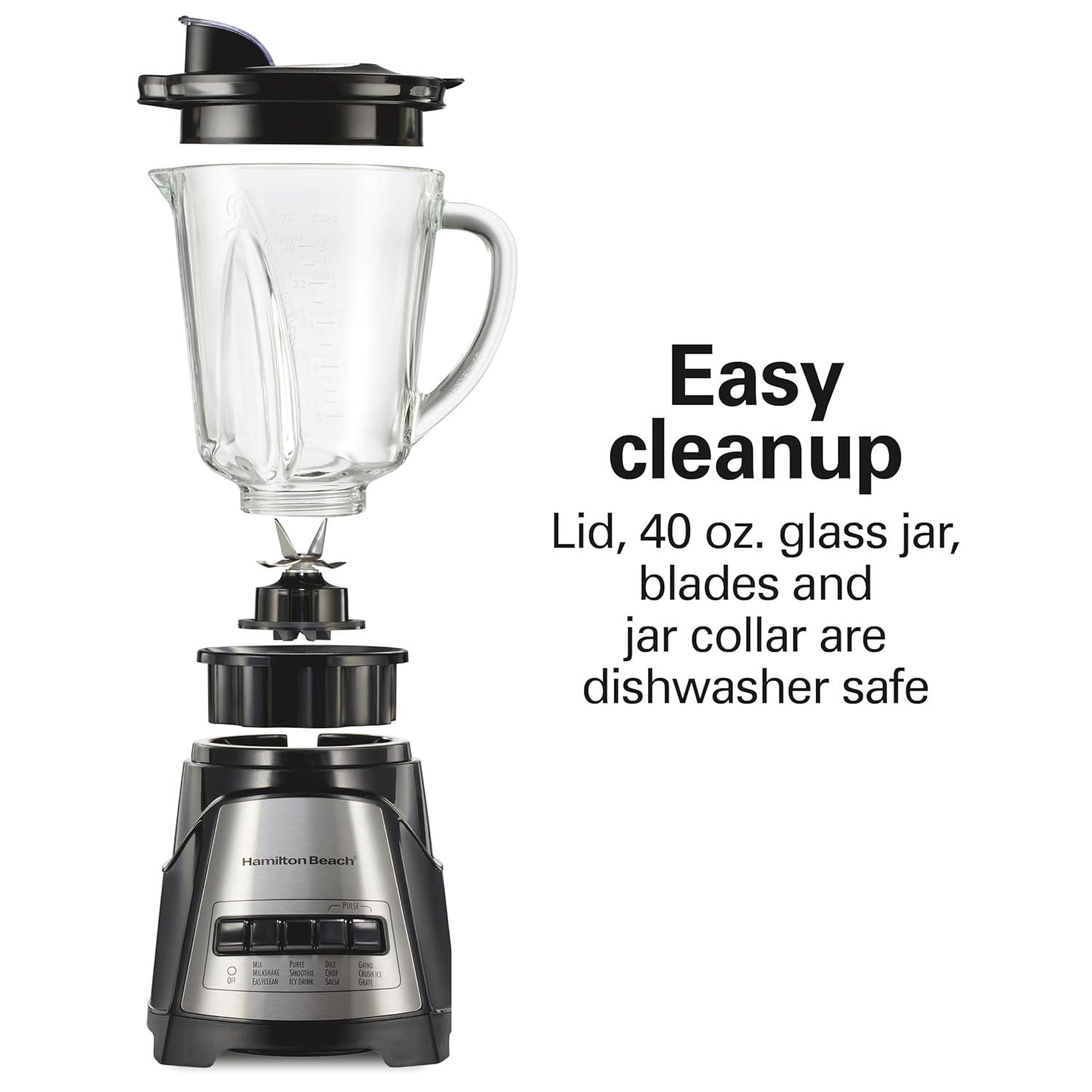 imageHamilton Beach Power Elite Blender for Smoothies with 3Cup Vegetable Chopper Mini Food Processor 40oz Glass Jar 12 Functions for Puree Ice Crush Black and Stainless Steel 58149Black