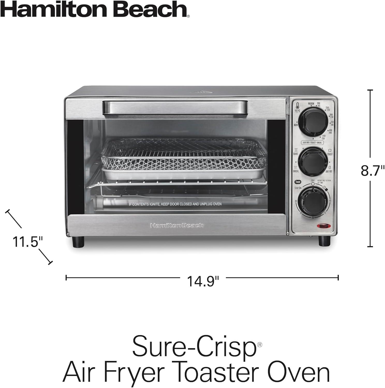 imageHamilton Beach SureCrisp Air Fryer Toaster Oven Combo Fits 9 Pizza 4 Slice Capacity Powerful Circulation Auto Shutoff Stainless Steel 31403