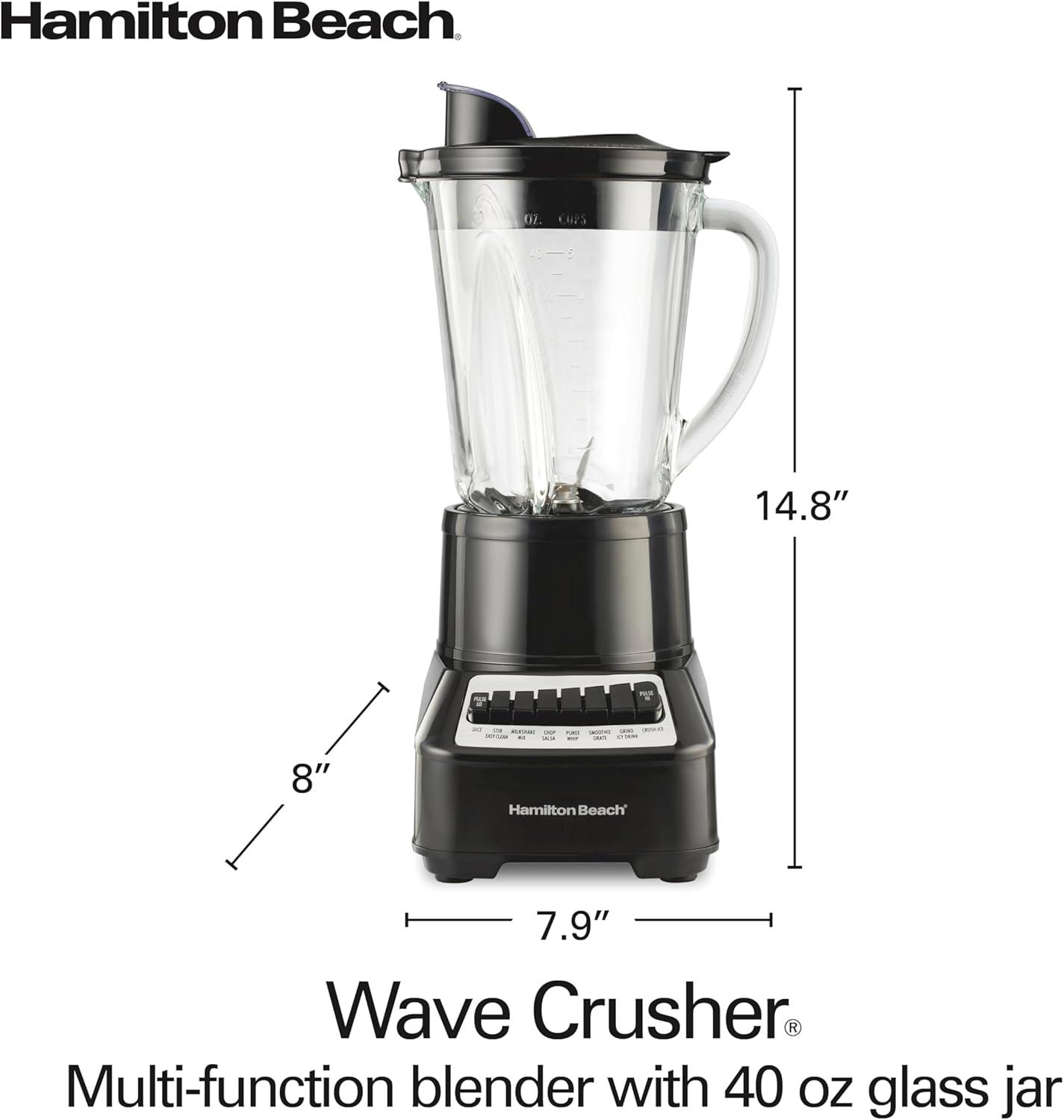 imageHamilton Beach Wave Crusher Blender for Smoothies With 40 Oz Glass Jar and 14 Functions Ice Sabre Blades amp 700 Watts for Consistently Smooth Results Black amp Stainless Steel 54220Black