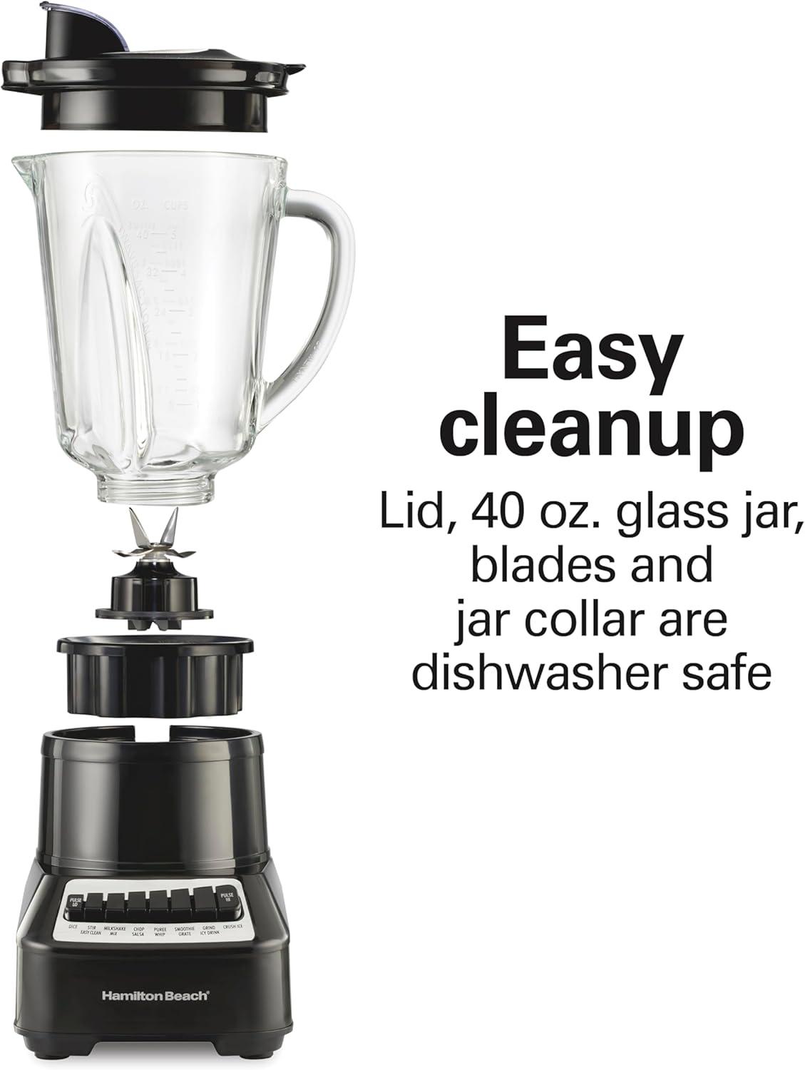 imageHamilton Beach Wave Crusher Blender for Smoothies With 40 Oz Glass Jar and 14 Functions Ice Sabre Blades amp 700 Watts for Consistently Smooth Results Black amp Stainless Steel 54220Black