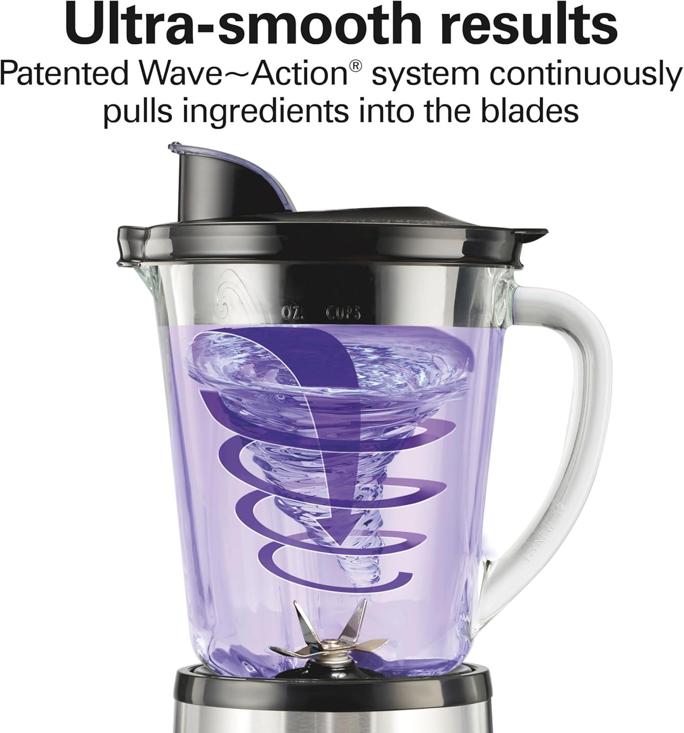 imageHamilton Beach Wave Crusher Blender for Smoothies With 40 Oz Glass Jar and 14 Functions Ice Sabre Blades amp 700 Watts for Consistently Smooth Results Black amp Stainless Steel 54220Stainless Steel