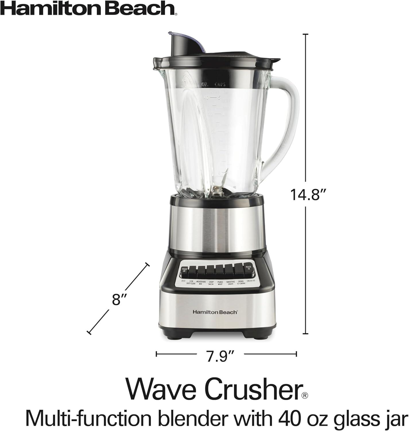 imageHamilton Beach Wave Crusher Blender for Smoothies With 40 Oz Glass Jar and 14 Functions Ice Sabre Blades amp 700 Watts for Consistently Smooth Results Black amp Stainless Steel 54220Stainless Steel
