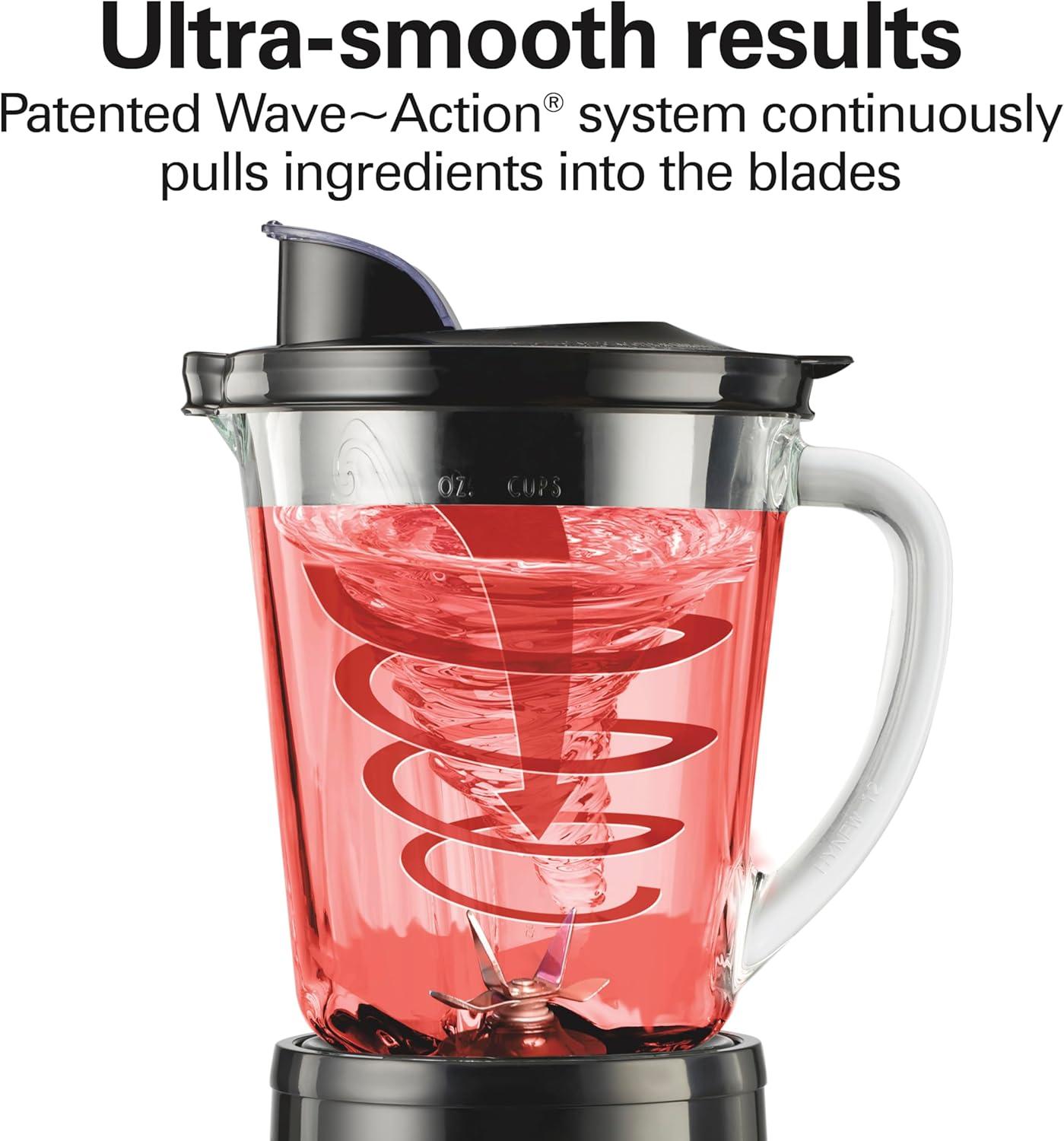 imageHamilton Beach Wave Crusher Blender for Smoothies With 40 Oz Glass Jar and 14 Functions Ice Sabre Blades amp 700 Watts for Consistently Smooth Results Black amp Stainless Steel 54220Black