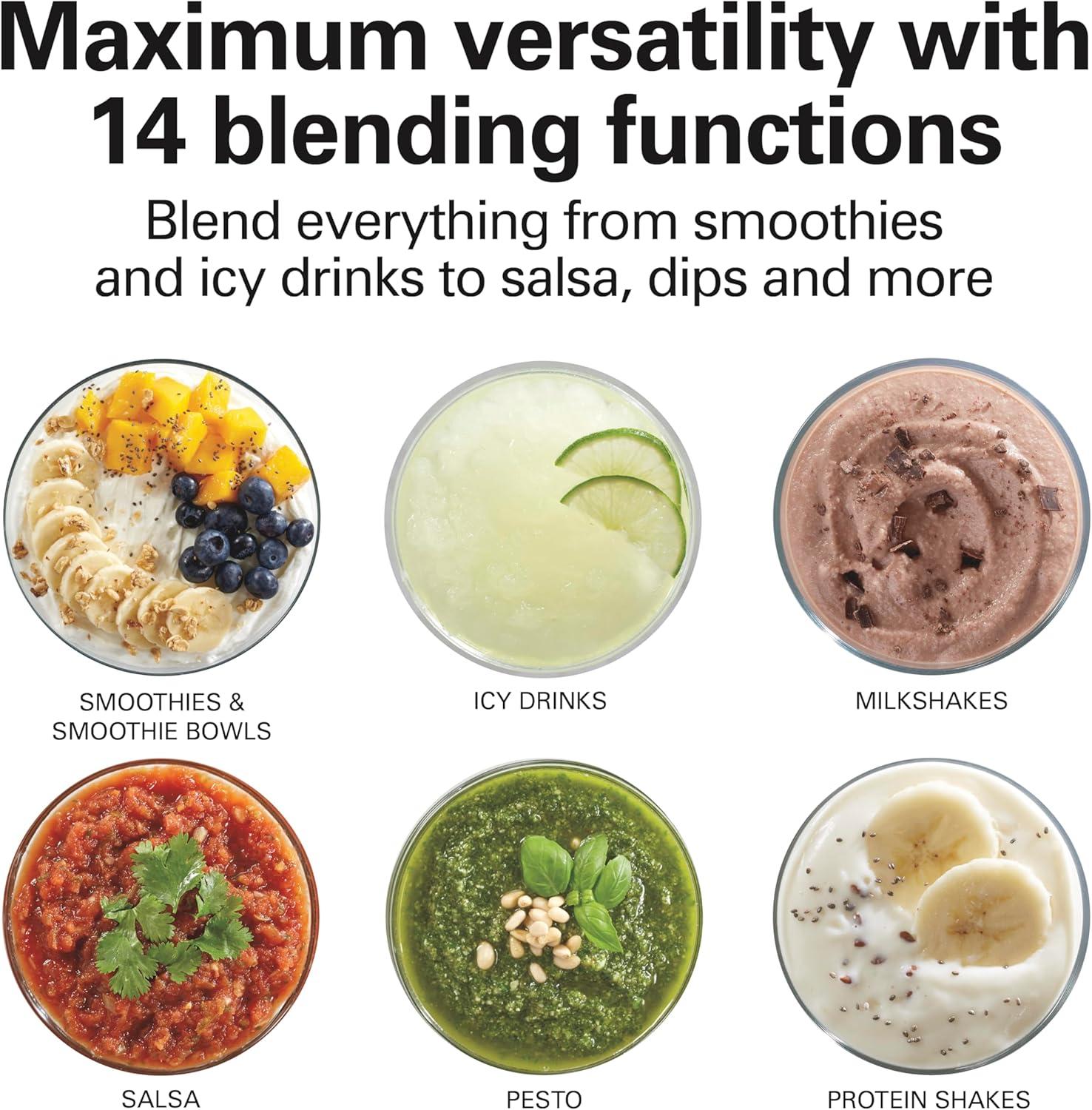 imageHamilton Beach Wave Crusher Blender for Smoothies With 40 Oz Glass Jar and 14 Functions Ice Sabre Blades amp 700 Watts for Consistently Smooth Results Black amp Stainless Steel 54220Black