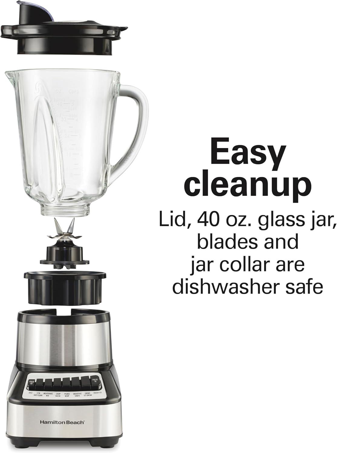 imageHamilton Beach Wave Crusher Blender for Smoothies With 40 Oz Glass Jar and 14 Functions Ice Sabre Blades amp 700 Watts for Consistently Smooth Results Black amp Stainless Steel 54220Stainless Steel