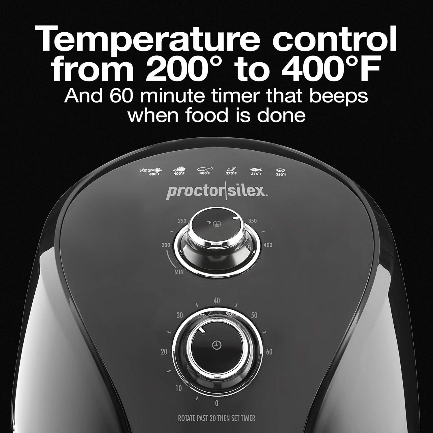 imageProctor Silex 58 QT Air Fryer Oven with Temperature Control 60 Min Timer Non Stick Basket 1700W Black 35060Black