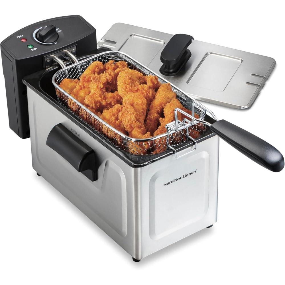 imageHamilton Beach 35032 Professional Style Electric Deep Fryer Frying Basket with Hooks 1500 Watts 3 Liters Stainless Steel