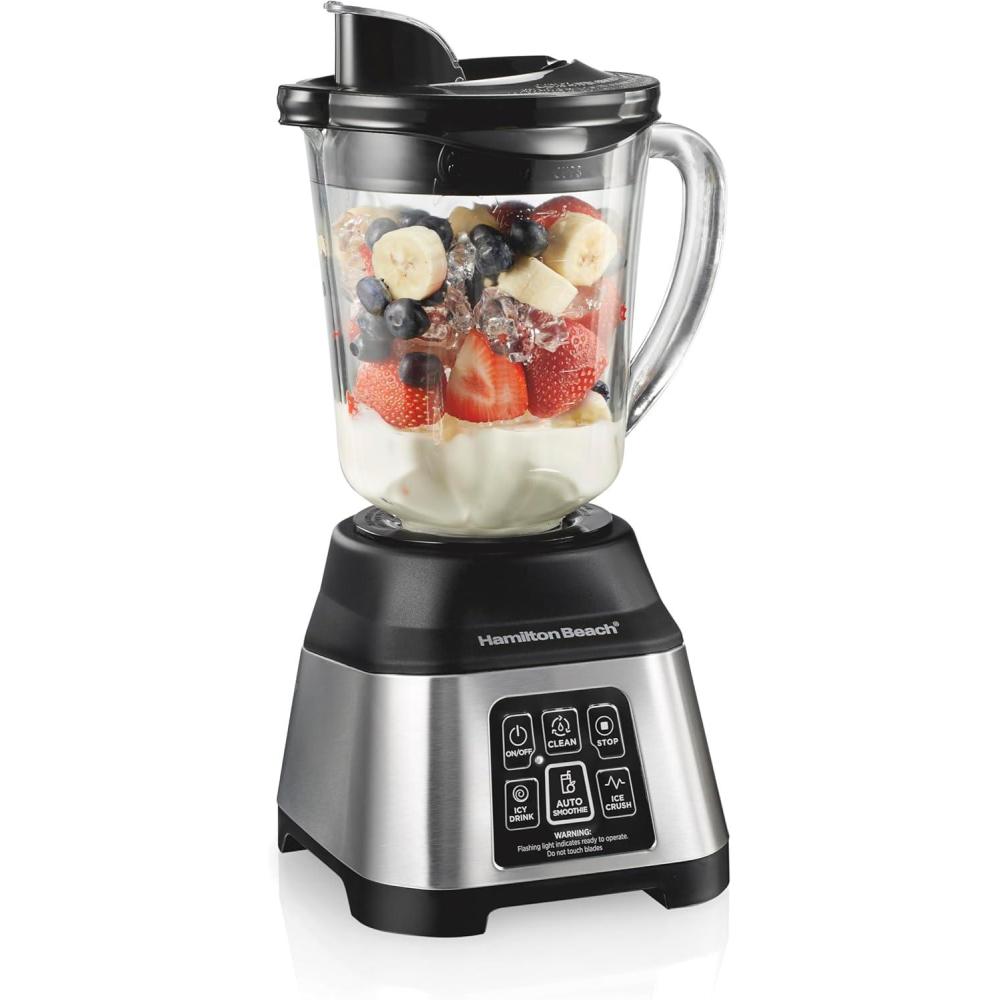 imageHamilton Beach Blender for Smoothies with 5 Functions Including Auto Smoothie Cycle Wave Action System for Ultra Smooth Results 850 Watts 40oz BPA Free Glass Jar Stainless Steel 56208Stainless Steel