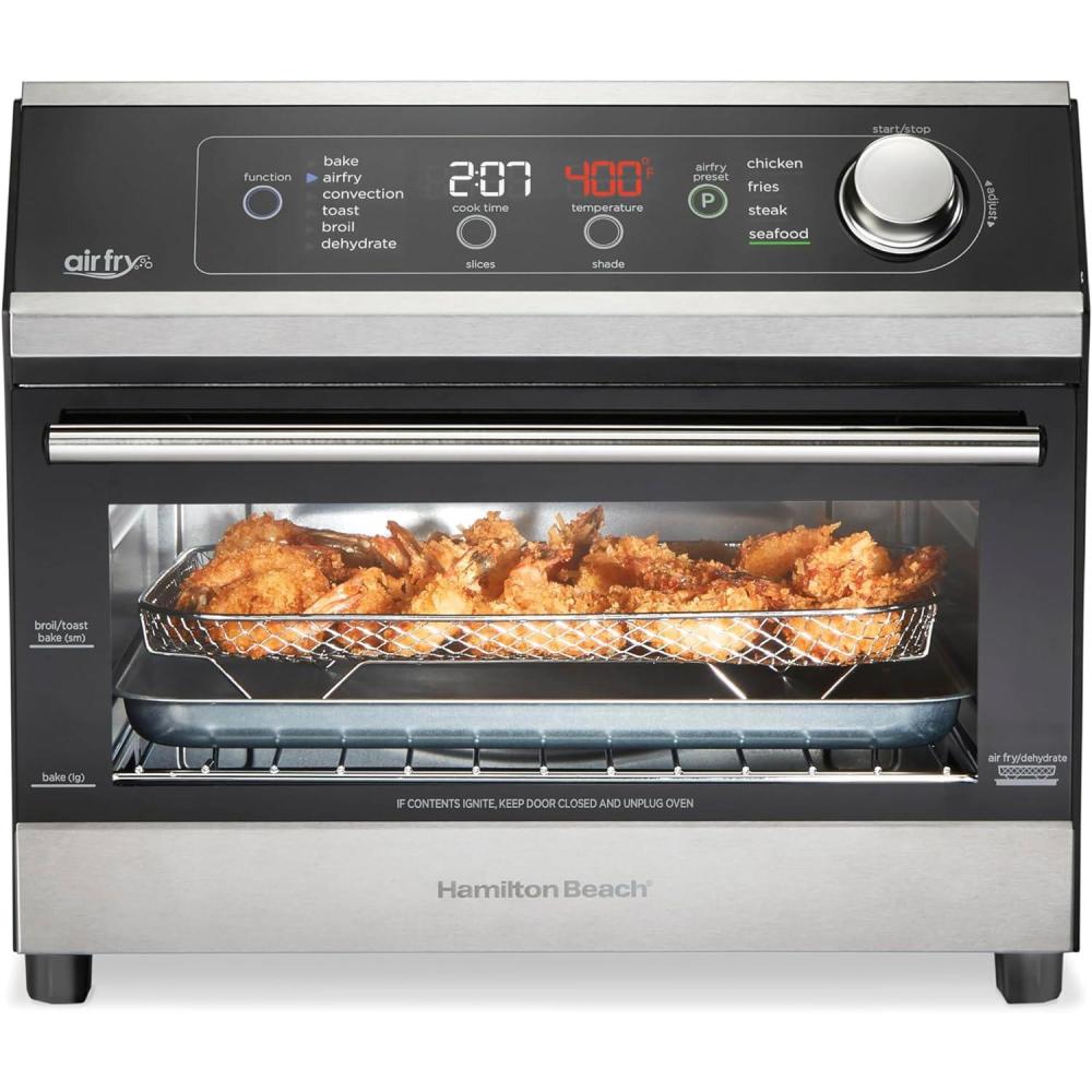 imageHamilton Beach Digital Air Fryer Toaster Oven Combo 10 Ways to Cook 4 Preset Functions Stay On amp 1800 Watts LED CapacitiveTouch Controls 2 Rack Positions Fits 12 Pizza Black amp Stainless Steel