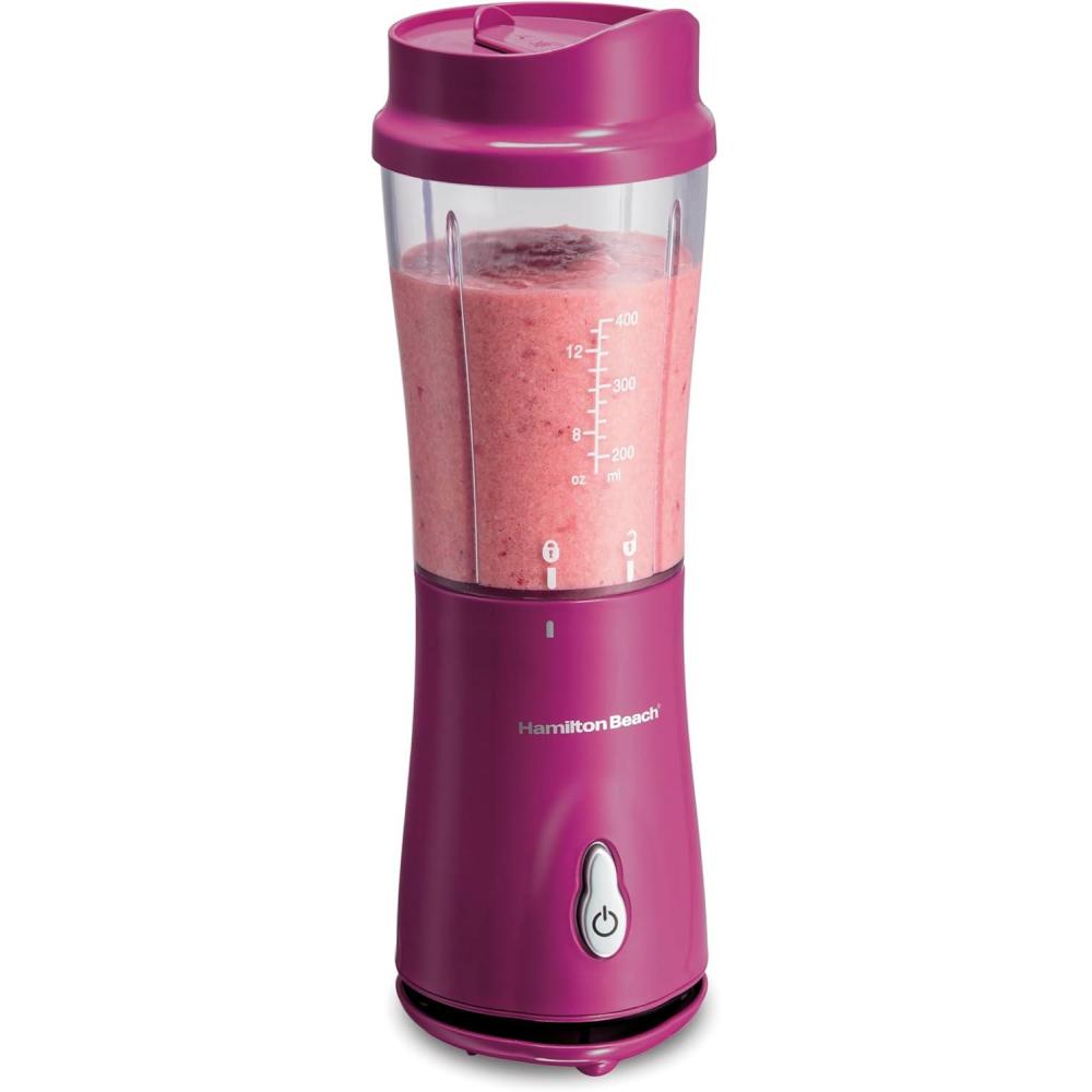 imageHamilton Beach Portable Blender for Shakes and Smoothies 14 Oz BPA Free Travel Cup amp Lid Durable Stainless Steel Blades Personal Smoothie Blender Blue 51132GRaspberry