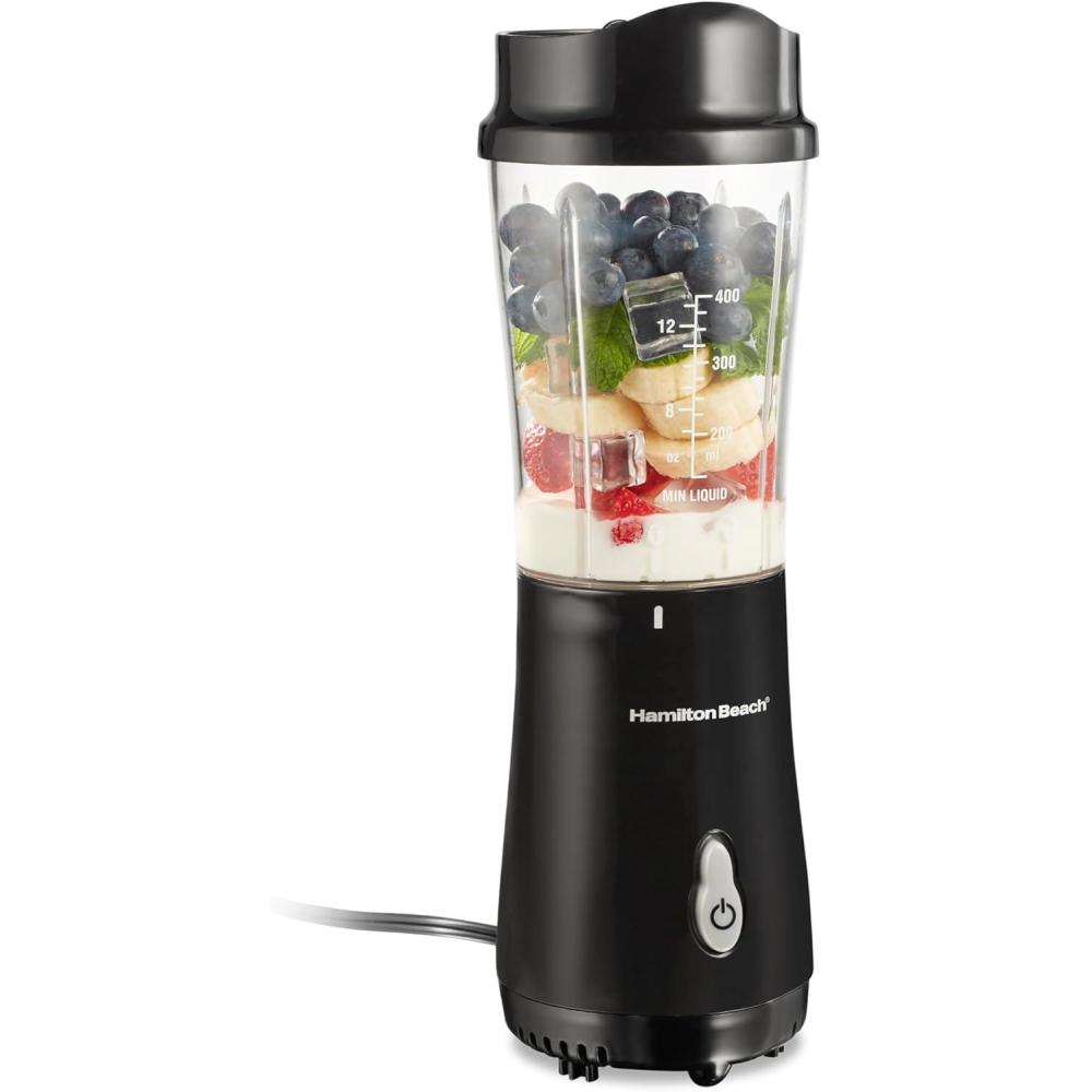 imageHamilton Beach Portable for Shakes and Smoothies 14 Oz BPA Free Travel Cup amp Lid Durable Stainless Steel Blades Personal Smoothie Black 51101AGBlack