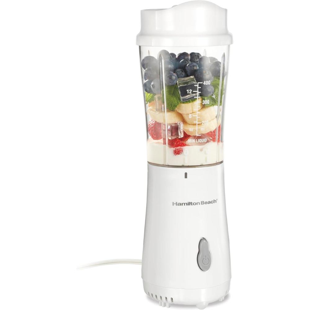 imageHamilton Beach Portable for Shakes and Smoothies 14 Oz BPA Free Travel Cup amp Lid Durable Stainless Steel Blades Personal Smoothie Black 51101AGWhite