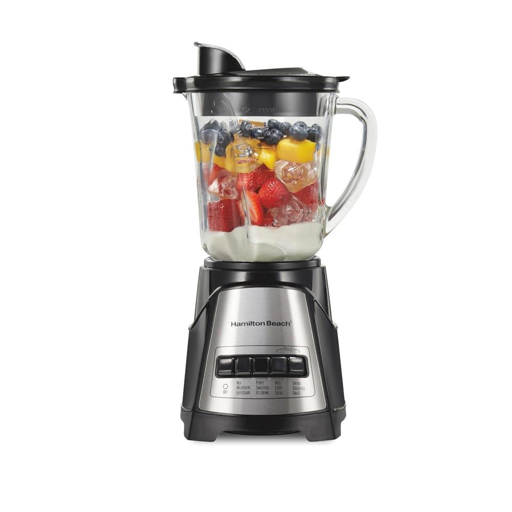 imageHamilton Beach Power Elite Blender for Smoothies with 3Cup Vegetable Chopper Mini Food Processor 40oz Glass Jar 12 Functions for Puree Ice Crush Black and Stainless Steel 58149Black