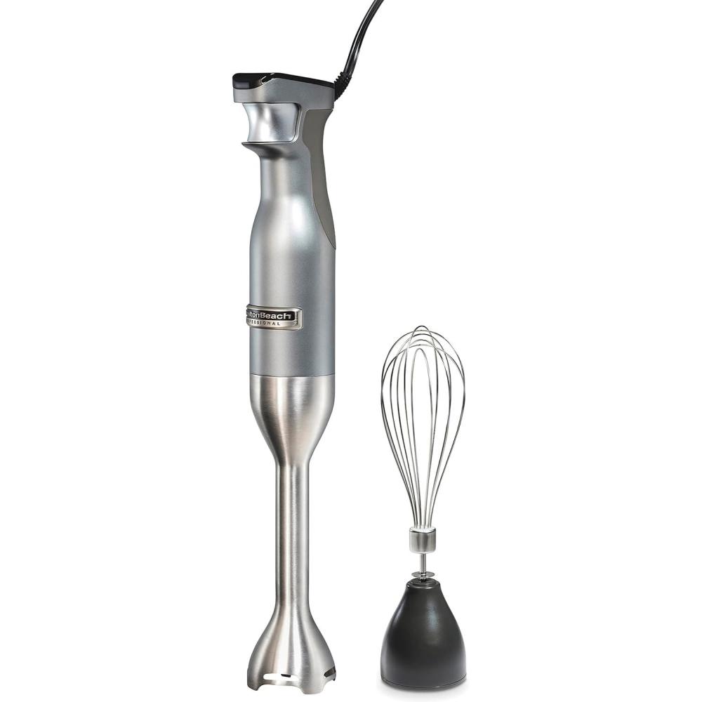 imageHamilton Beach Professional Electric Hand Immersion Blender with Variable Speed LED Screen 300 Watts of Peak Power Stainless Steel Whisk and Blade Silver 59750
