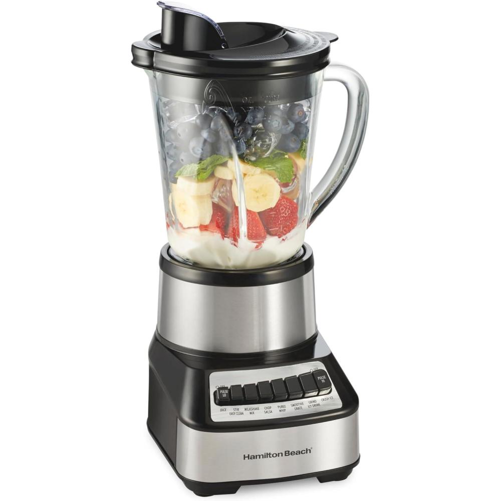 imageHamilton Beach Wave Crusher Blender for Smoothies With 40 Oz Glass Jar and 14 Functions Ice Sabre Blades amp 700 Watts for Consistently Smooth Results Black amp Stainless Steel 54220Stainless Steel
