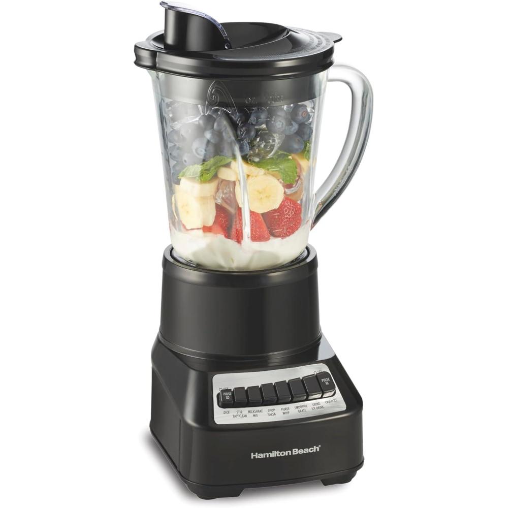 imageHamilton Beach Wave Crusher Blender for Smoothies With 40 Oz Glass Jar and 14 Functions Ice Sabre Blades amp 700 Watts for Consistently Smooth Results Black amp Stainless Steel 54220Black