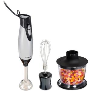 Hamilton Beach 4-in-1 Electric Immersion Hand Blender with Handheld Blending Stick, Whisk + 3-Cup Food & Vegetable Chopper Bowl, 2-Speeds, 225 Watts, Silver and Stainless Steel (59765)(Blender)