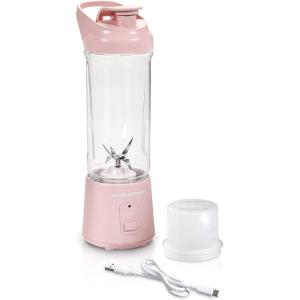 Hamilton Beach Mini Cordless Portable Personal Blender for Shakes and Smoothies, USB Rechargeable, 16 oz. Jar with Leakproof Travel Lid, 6 Stainless Steel Blades, Blue (51182)(Pink)