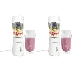 Hamilton Beach Portable for Shakes and Smoothies, 14 Oz BPA Free Travel Cup & Lid, Durable Stainless Steel Blades, Personal Smoothie, Black (51101AG)(2 Jars – White)