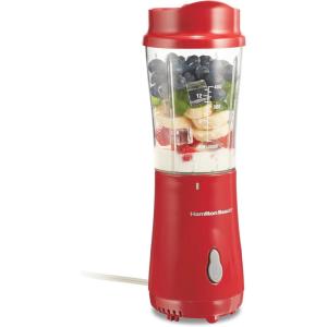 Hamilton Beach Portable for Shakes and Smoothies, 14 Oz BPA Free Travel Cup & Lid, Durable Stainless Steel Blades, Personal Smoothie, Black (51101AG)(Red)