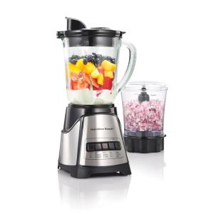 Hamilton Beach Power Elite Blender for Smoothies with 3-Cup Vegetable Chopper, Mini Food Processor, 40oz Glass Jar, 12 Functions for Puree, Ice Crush, Black and Stainless Steel (58149)(+ 3 Cup Vegetable Chopper  Black)