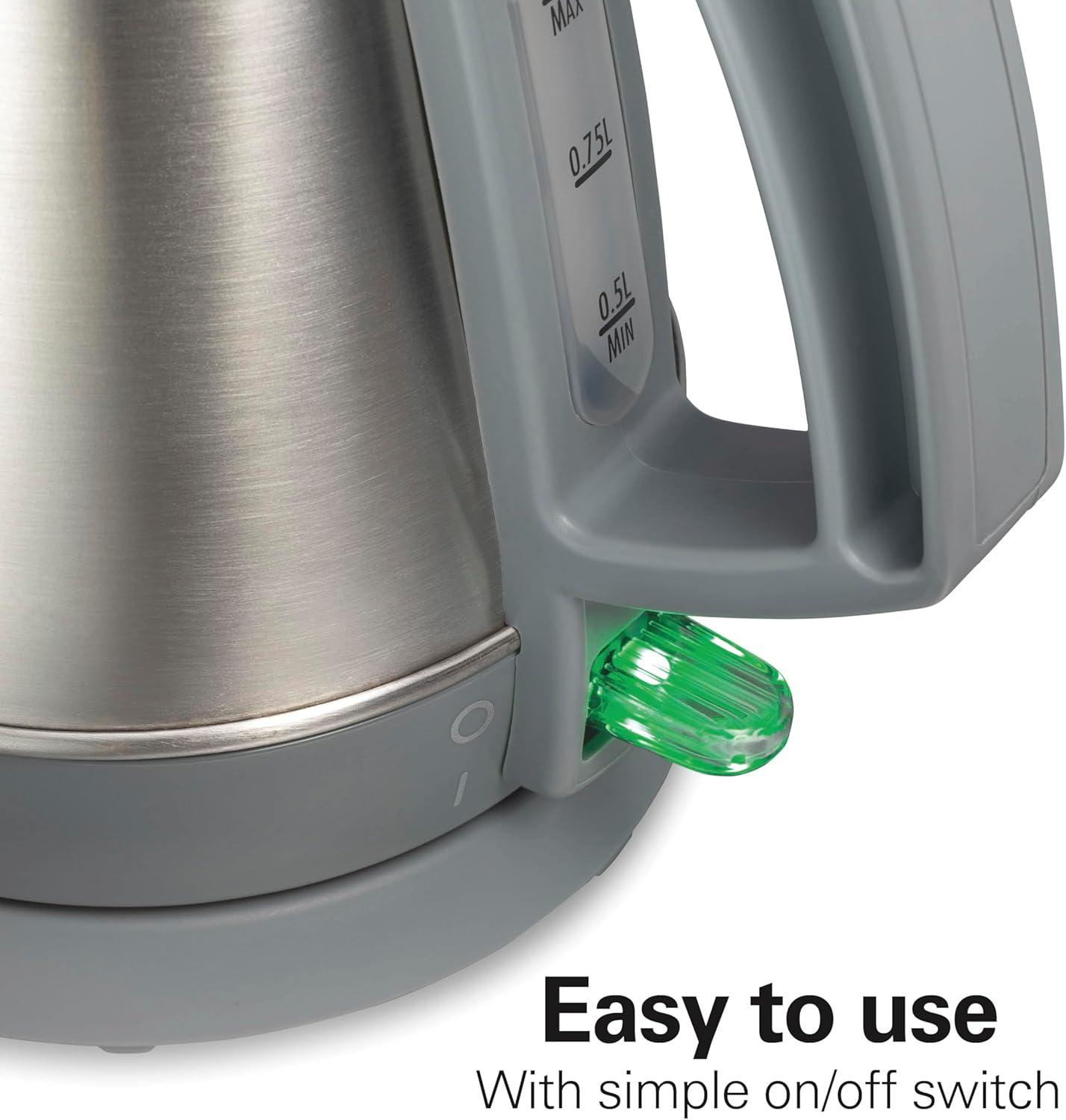 imageHamilton Beach 1 Liter Electric Kettle Water Boiler amp Heater Fast 1500 Watts BPA Free Interior Cordless Serving AutoShutoff and BoilDry Protection Cord Wrap Stainless Steel 41065