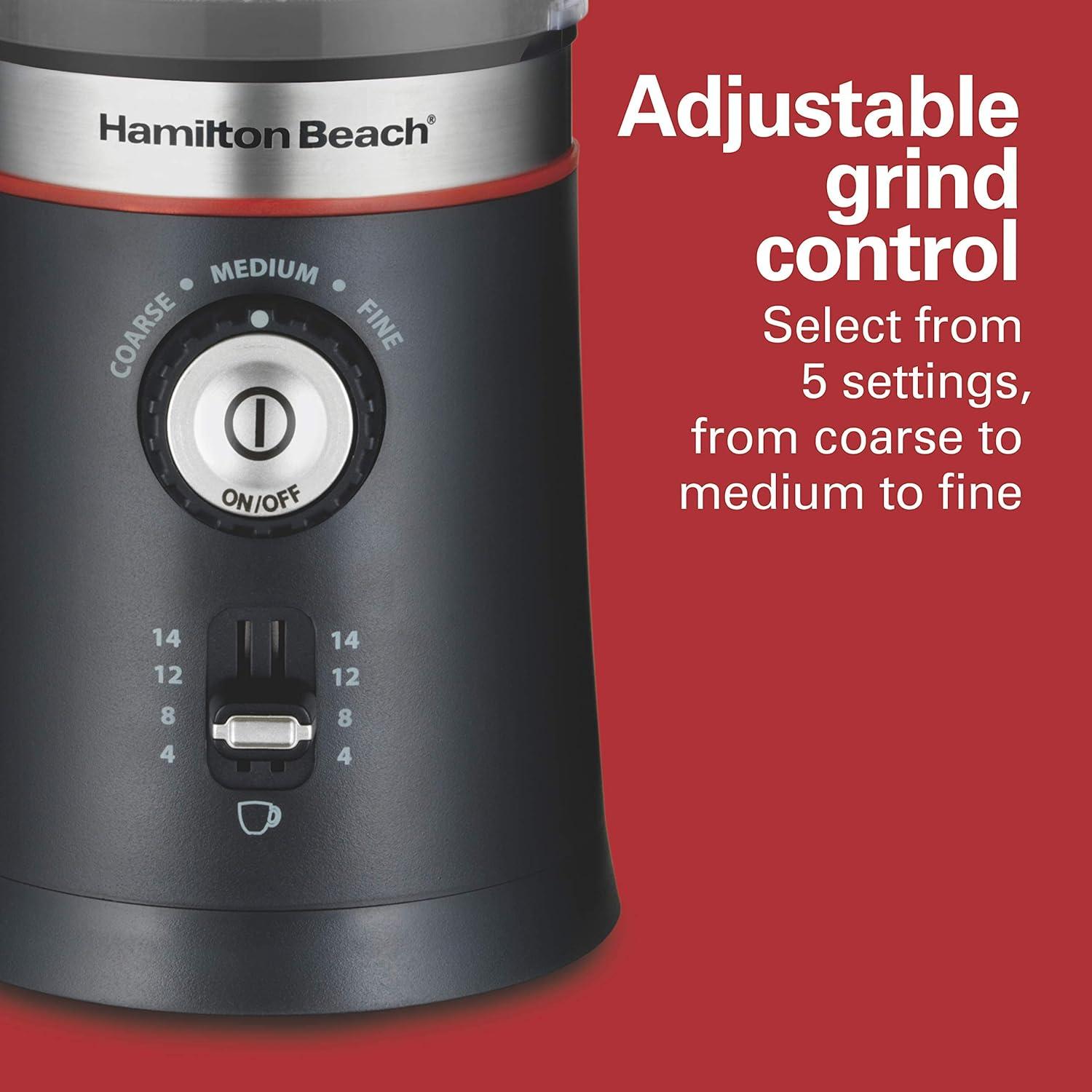 imageHamilton Beach 10oz Electric Coffee Grinder with Multiple Grind Settings for up to 14 Cups Stainless Steel Blades Black