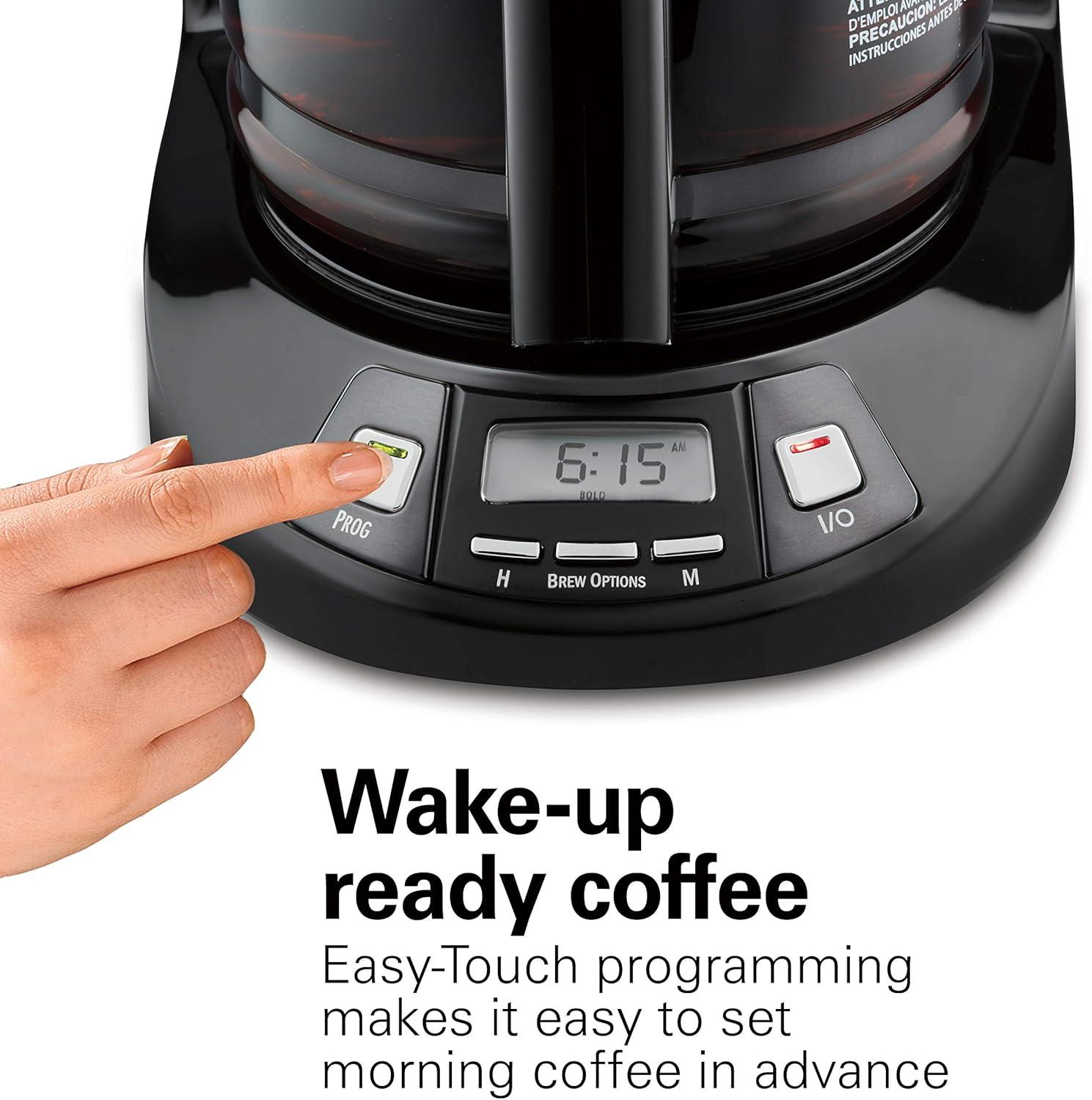 imageHamilton Beach 12 Cup Programmable Drip Coffee Maker Brew Options Glass Carafe 46299 Black with Stainless AccentsBlack Stainless