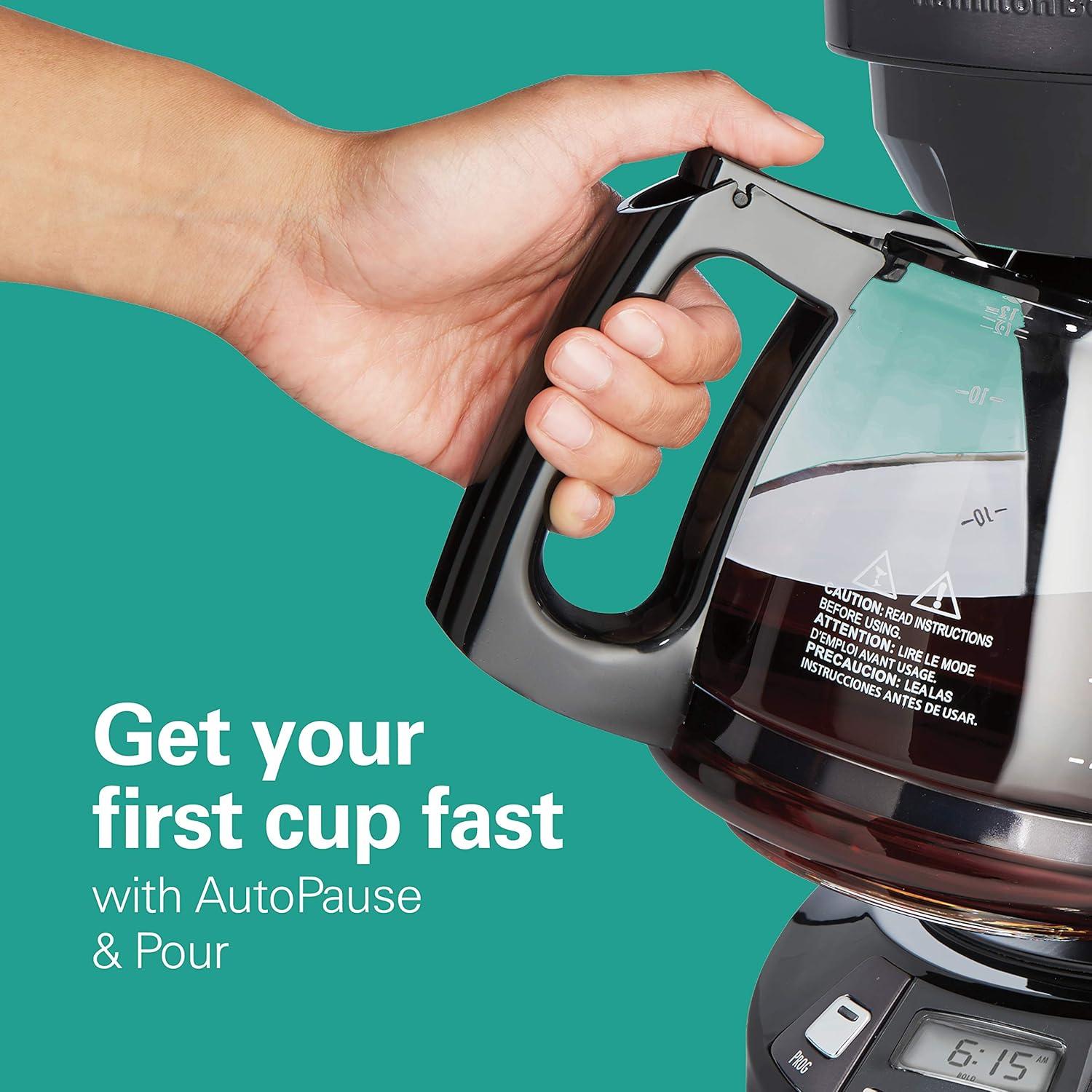 imageHamilton Beach 12 Cup Programmable Drip Coffee Maker Brew Options Glass Carafe 46299 Black with Stainless AccentsBlack Stainless