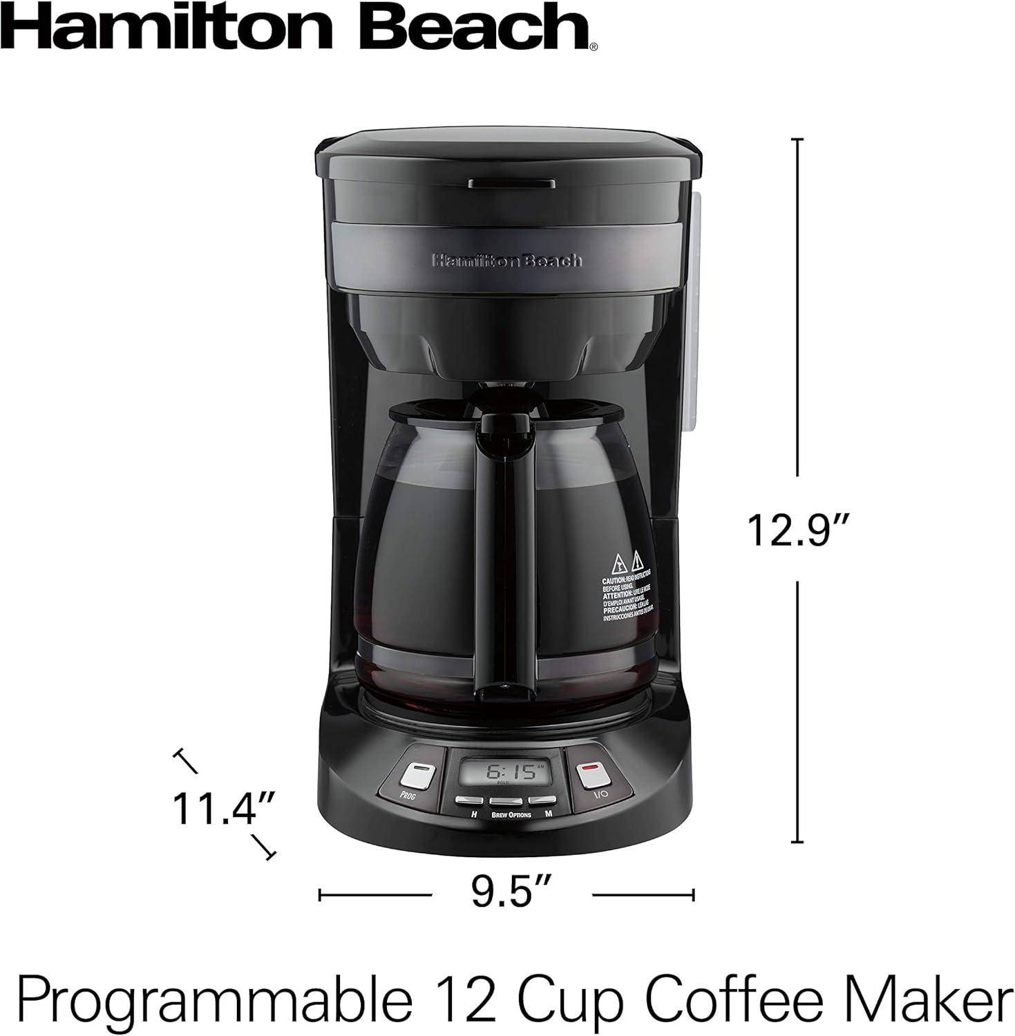 imageHamilton Beach 12 Cup Programmable Drip Coffee Maker Brew Options Glass Carafe 46299 Black with Stainless AccentsBlack Stainless