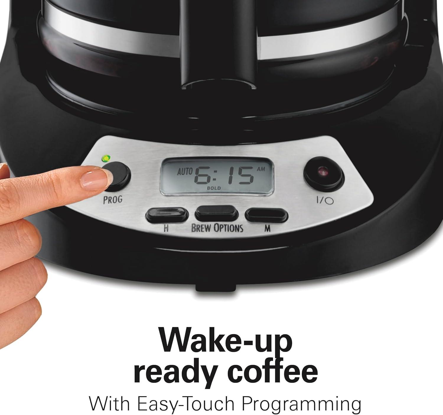 imageHamilton Beach 12 Cup Programmable Drip Coffee Maker Brew Options Glass Carafe 46299 Black with Stainless AccentsBlack with Stainless Accents