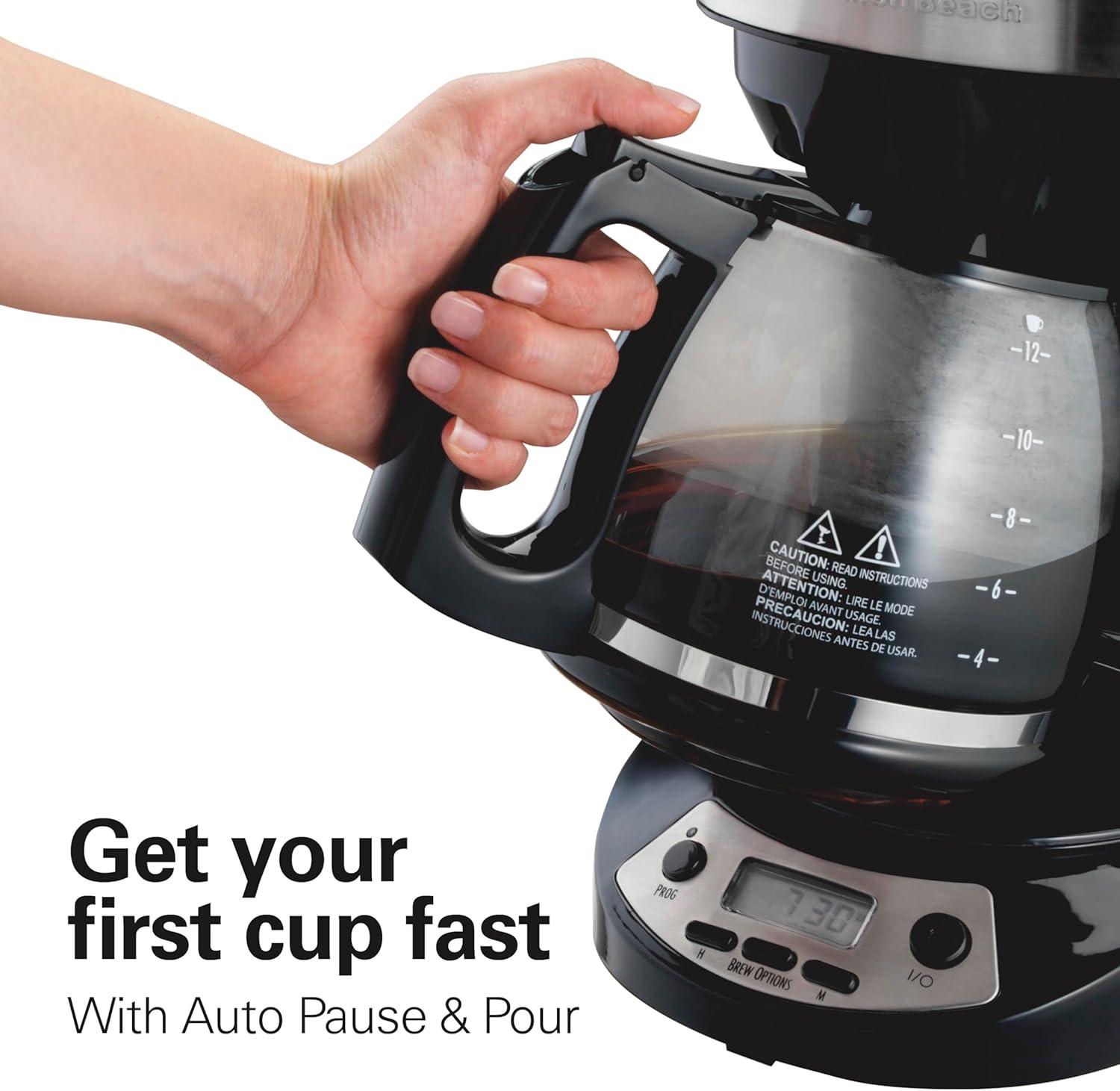 imageHamilton Beach 12 Cup Programmable Drip Coffee Maker Brew Options Glass Carafe 46299 Black with Stainless AccentsBlack with Stainless Accents