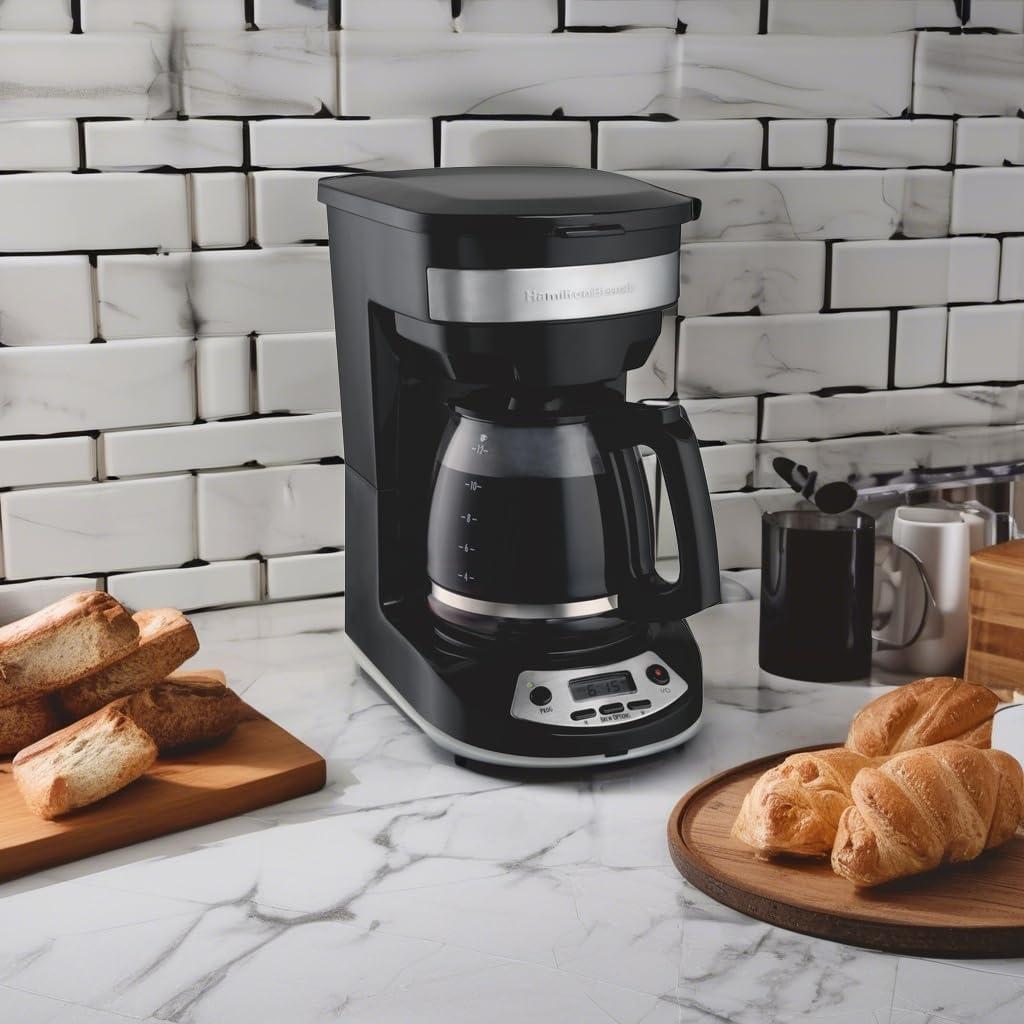 imageHamilton Beach 12 Cup Programmable Drip Coffee Maker Brew Options Glass Carafe 46299 Black with Stainless AccentsBlack with Stainless Accents