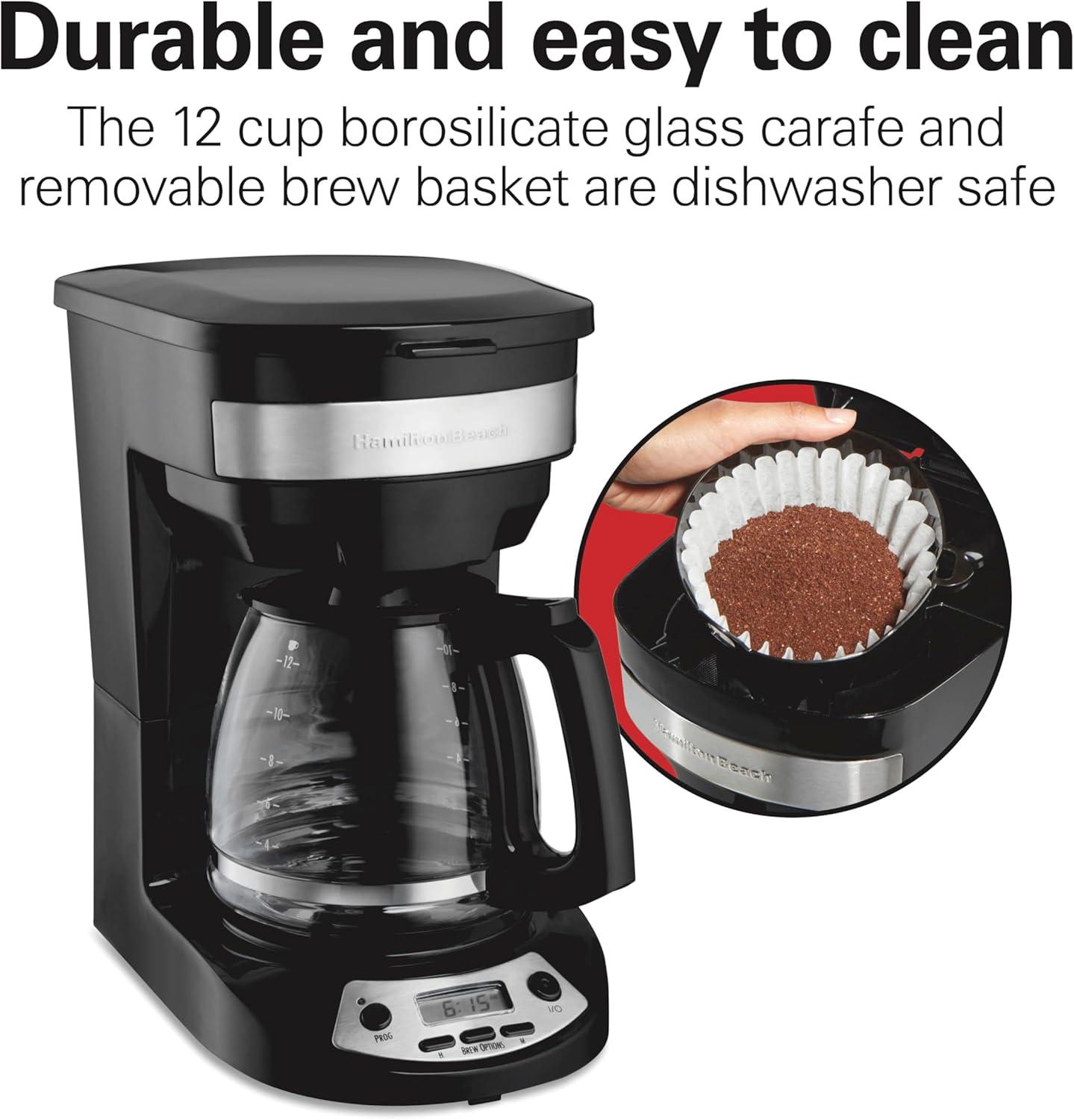 imageHamilton Beach 12 Cup Programmable Drip Coffee Maker Brew Options Glass Carafe 46299 Black with Stainless AccentsBlack with Stainless Accents