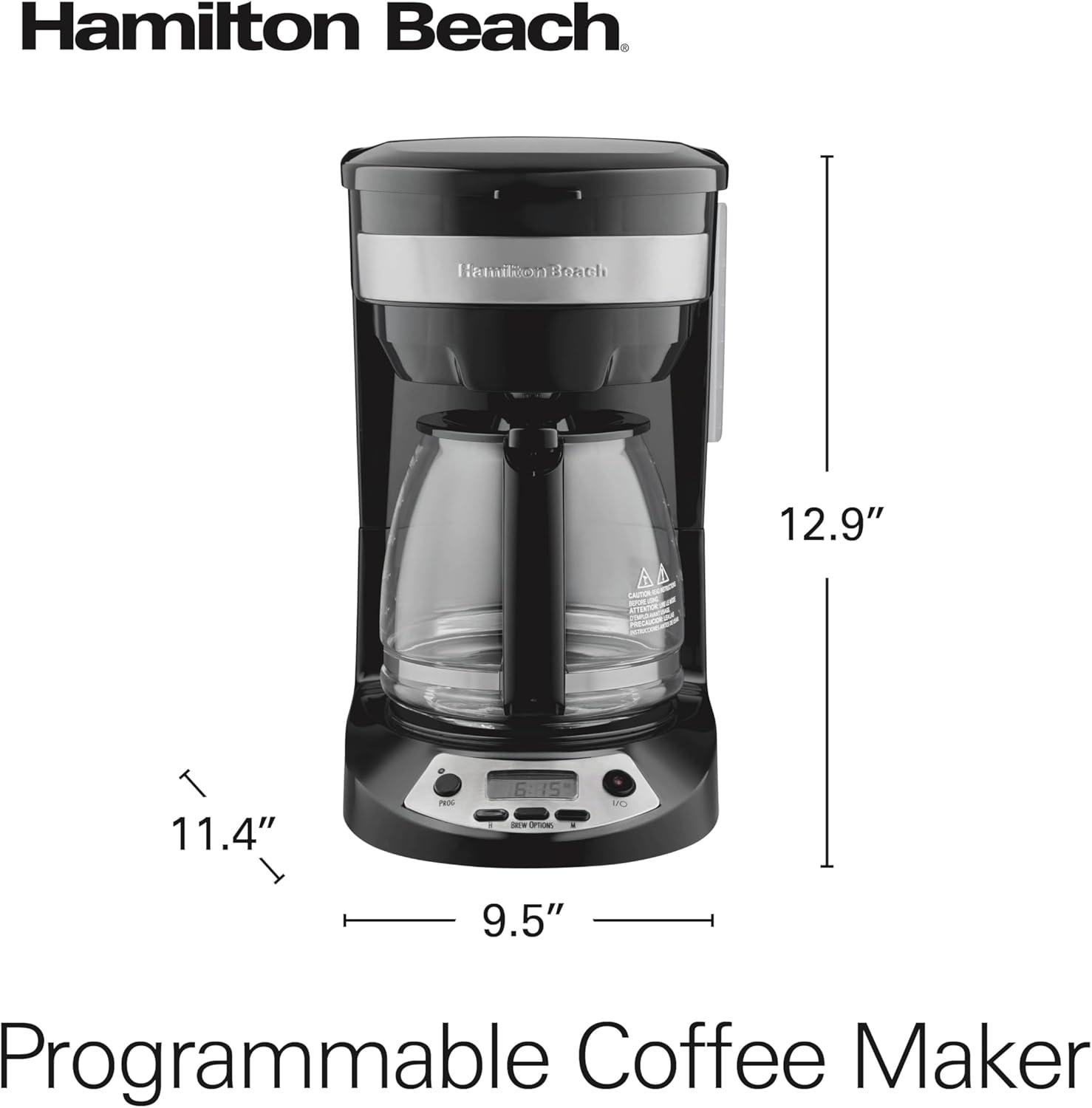 imageHamilton Beach 12 Cup Programmable Drip Coffee Maker Brew Options Glass Carafe 46299 Black with Stainless AccentsBlack with Stainless Accents