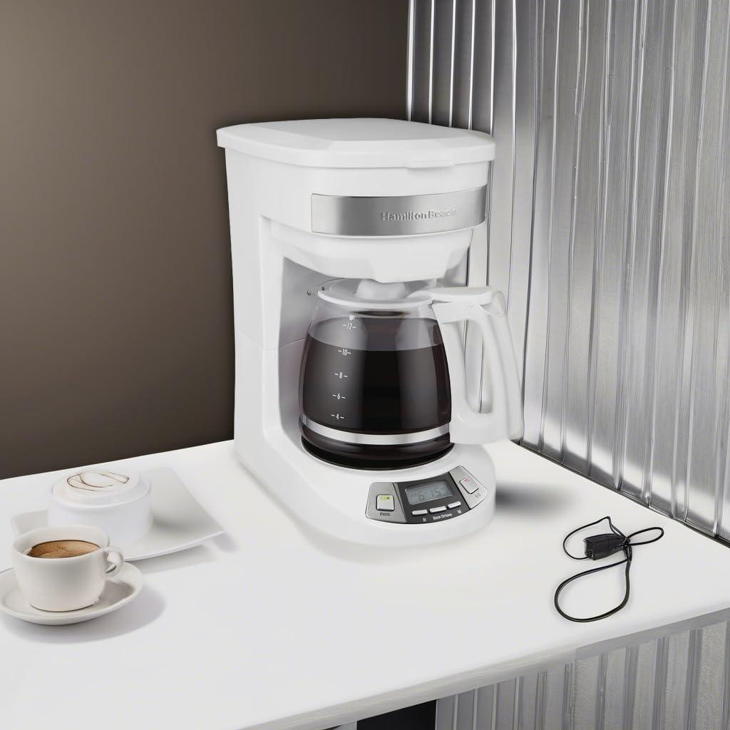 imageHamilton Beach 12 Cup Programmable Drip Coffee Maker Brew Options Glass Carafe 46299 Black with Stainless AccentsWhite