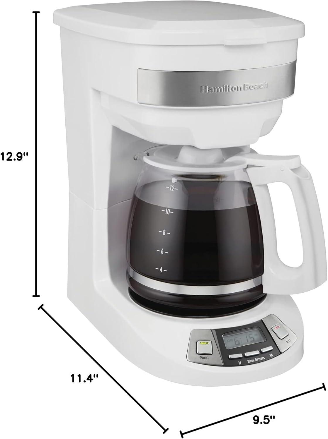 imageHamilton Beach 12 Cup Programmable Drip Coffee Maker Brew Options Glass Carafe 46299 Black with Stainless AccentsWhite
