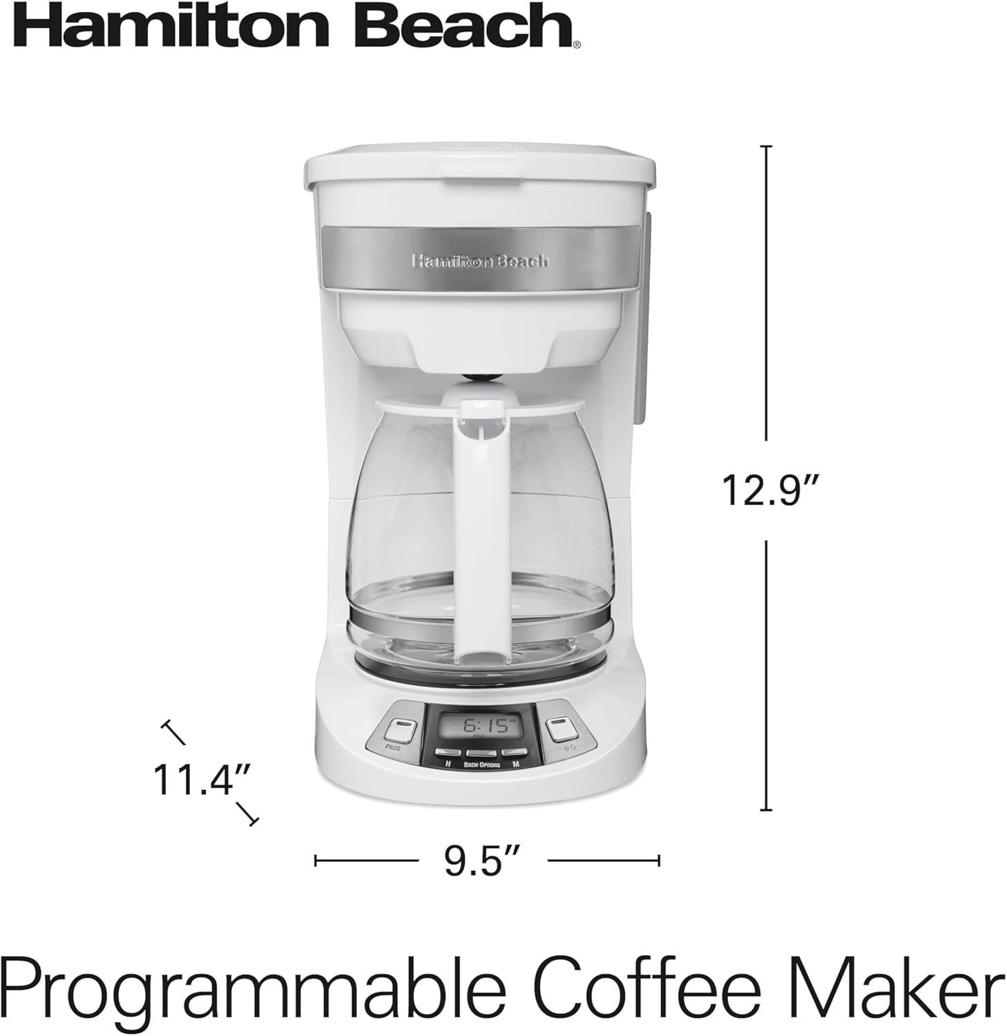 imageHamilton Beach 12 Cup Programmable Drip Coffee Maker Brew Options Glass Carafe 46299 Black with Stainless AccentsWhite